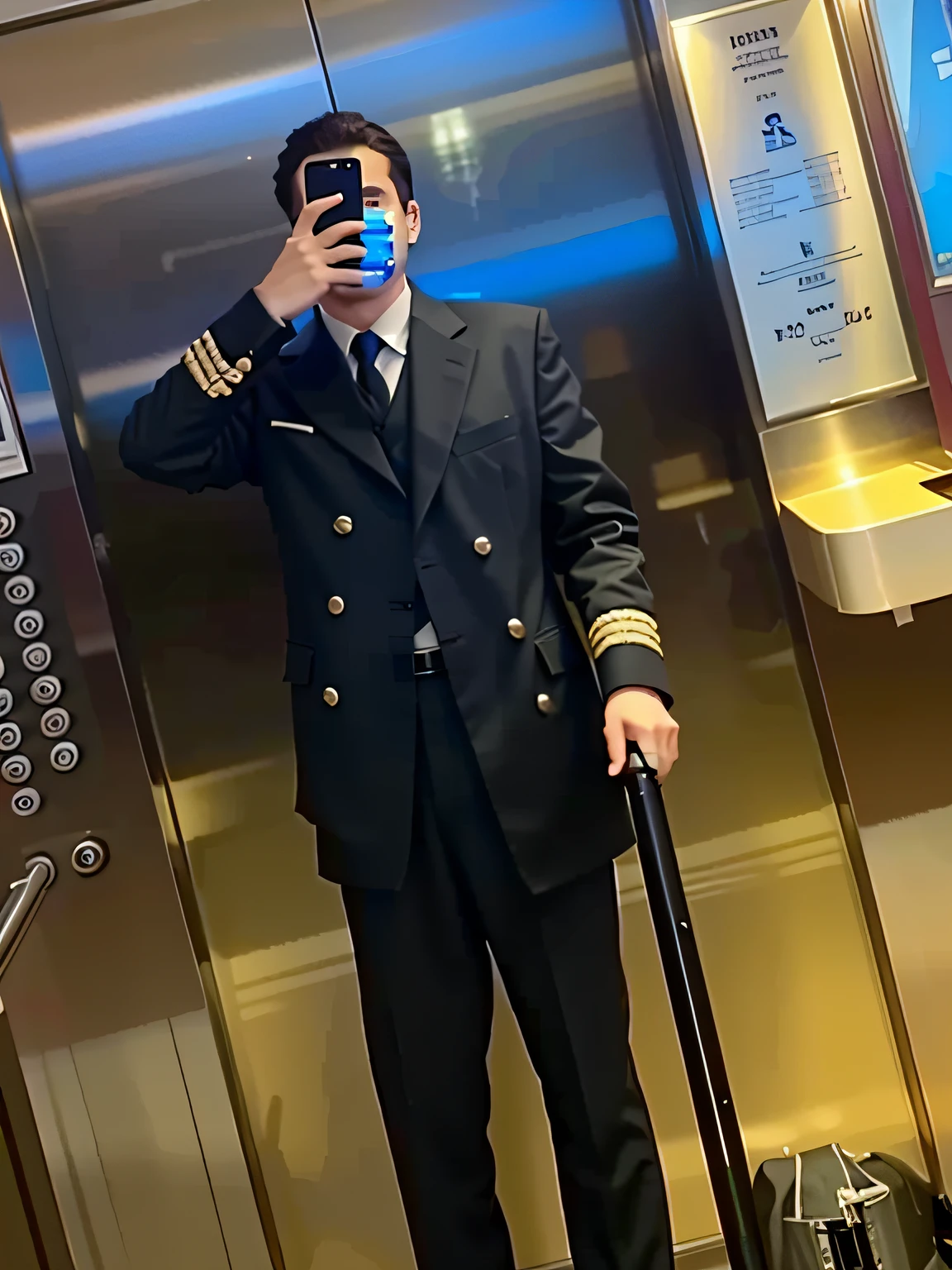 arafed man in a suit and tie taking a selfie in an elevator, Pilot costume, it is the captain of a crew, wearing rr diner uniform, Wearing a red captain's uniform, captain, JK school uniform, leather pilots uniform, 🕹️ 😎 🚬, he is wearing a suit, full uniform, wearing a black noble suit, in flight suit