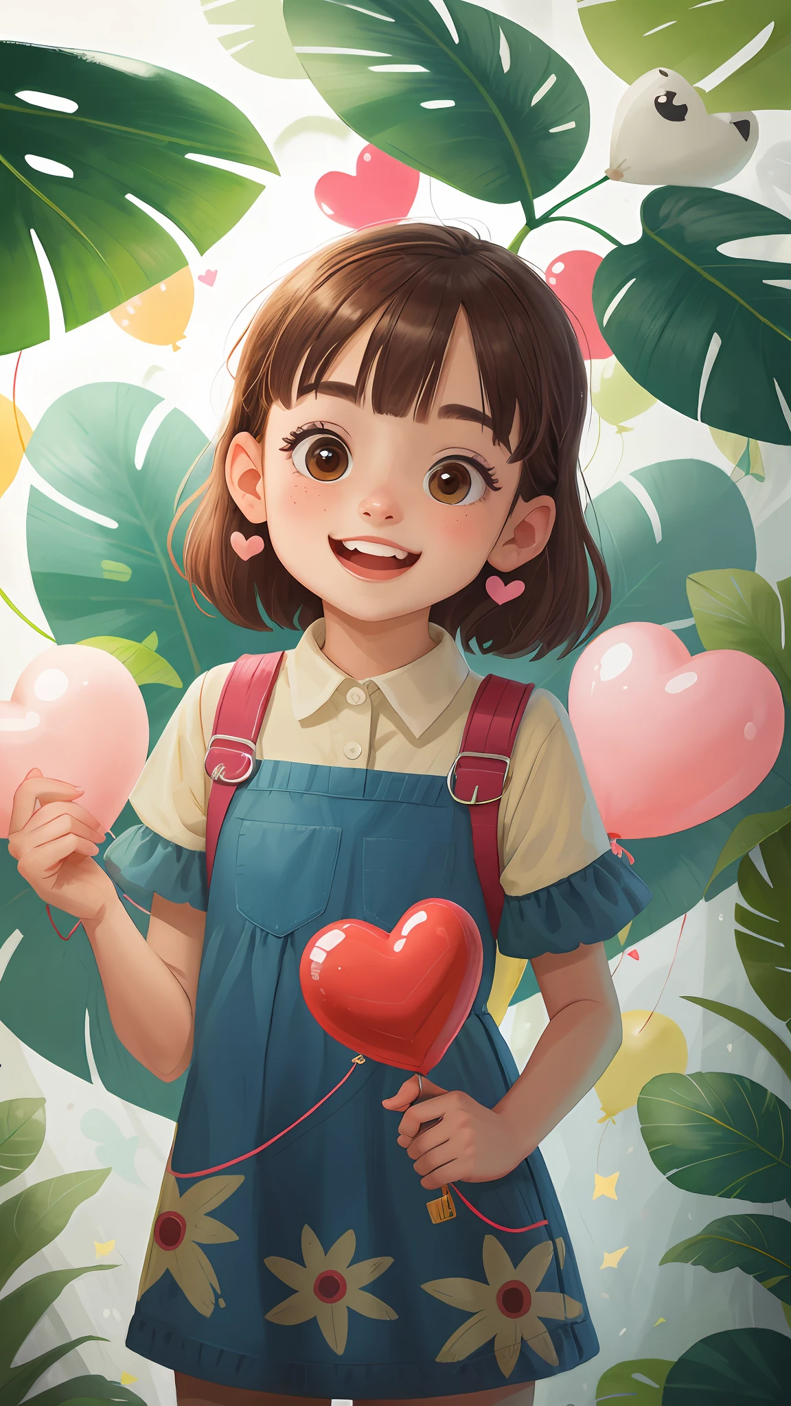 A cute girl，Many monstera，Many heart-shaped balloons,cheerfulness，rejoice，Perfect quality，Clear focus（Clutter - home：0.8）， （​masterpiece：1.2） （realisticlying：1.2） （bokeh） （best quailty） （detailedskin：1.3） （complexdetails） （8K） （detailedeyes） （Sharp focus）,（having fun）