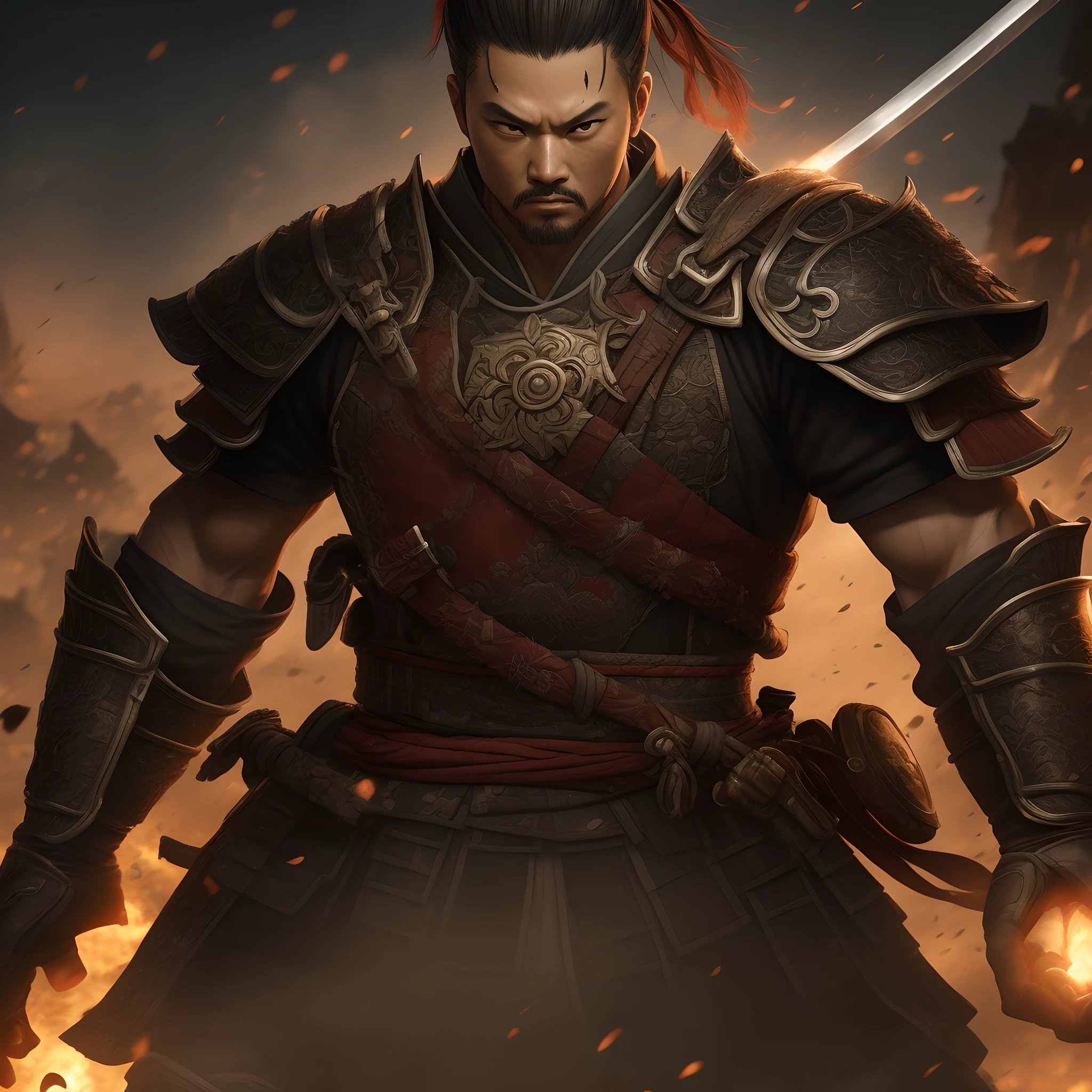 Inspired by the aesthetics of the Ghost of Tsushima video game, aiming to capture the fidelity and realism of the character, taking references from the game’s graphical representations and the artistic work of developers like Jason Connell and Ian Jun Wei Chiew. The lighting is meticulously adjusted to highlight the details of Jin Sakai’s body and armor. Soft lights and subtle shadows are used to create an immersive and realistic atmosphere. The colors remain faithful to the original character design in the game. Warm and earthy tones are used to reflect the historical setting and convey the strength and valor of the samurai. (Composition) The image is presented in a 4K resolution with a 16:9 aspect ratio, allowing for an immersive and detailed viewing of Jin Sakai’s full body. The composition highlights the samurai’s posture and facial expression, emphasizing his presence and determination in battle. The background may depict a game environment, such as a stunning landscape or a battlefield, to contextualize the character and add depth to the scene