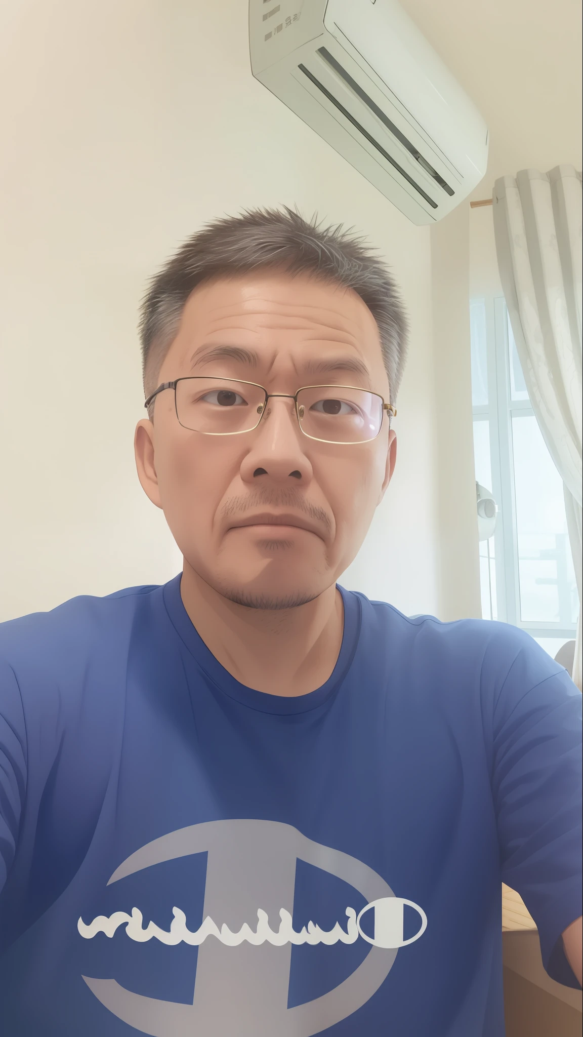 arafed man wearing a champion shirt sitting in front of a window, zeng fanzh, kakar cheung, Liang Xing, leng jun, jeremy cheung, 4 0 years old man, lim chuan shin, 8k selfie photograph, lin hsiang, xintong chen, huifeng huang, peter chan, stanley lau