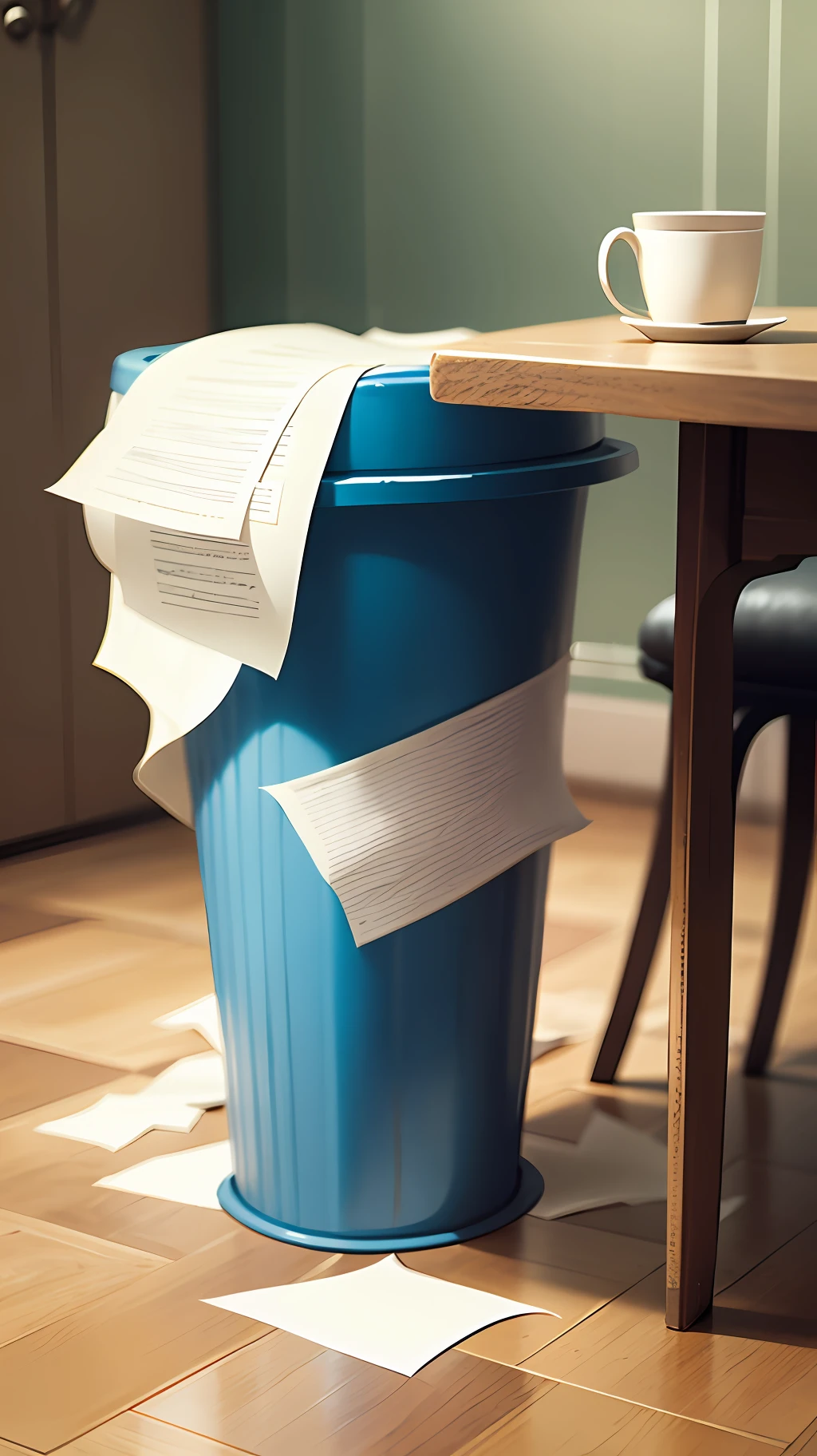 Men throw paper on dustbin, dustbin, table room background, --auto