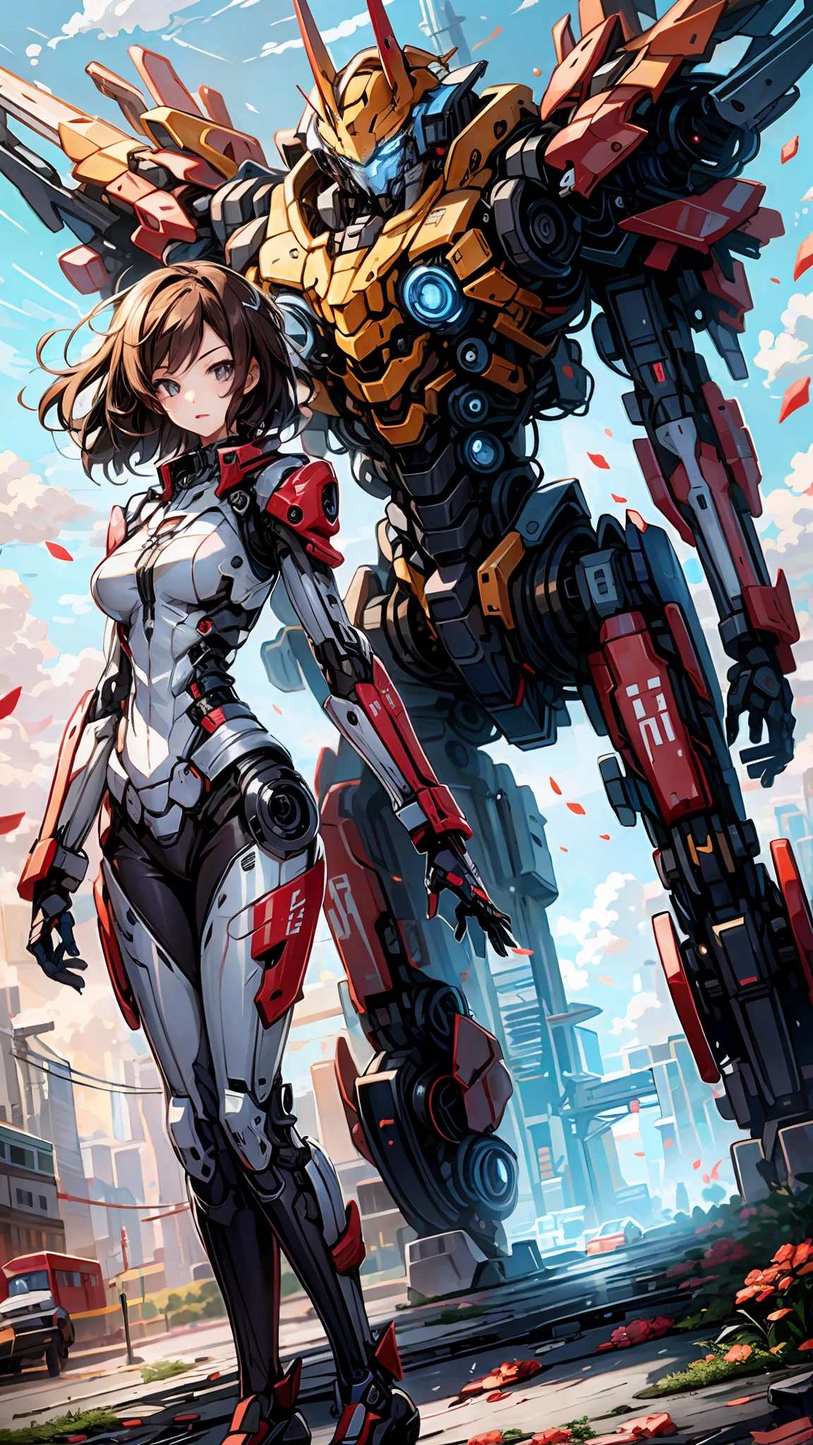 Girl anime in pilot suit, anime girl mecha, digital art cyberpunk anime, 8k, pilot suit girl, rear angle