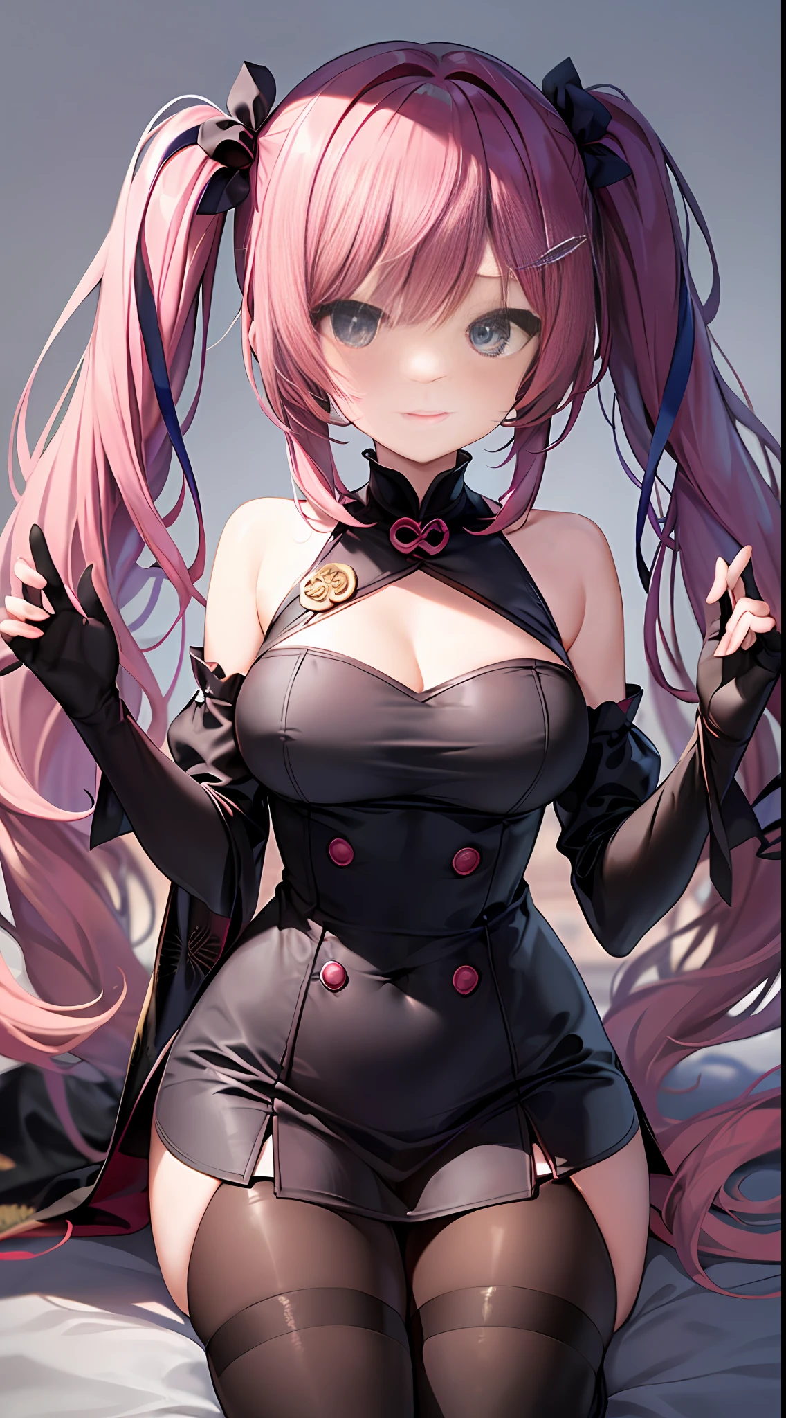 hora da maquiagem, quebrar, (qualidade superior, master part, 8k, muito detalhado, beautiful young lady), (1 menina: 1.5), (Loli: 1.3), (cabelo rosa), (sombra dos olhos), pele brilhante, (mascara: 1.0), (mid breast: 1.5),
(da frente: 1.8), (Cabelo Twintails), knee tights,
ultra high-resolution, Absurdo, (fundo branco), olhos amarelos, roupas japonesas, Black Japanese dress with red details