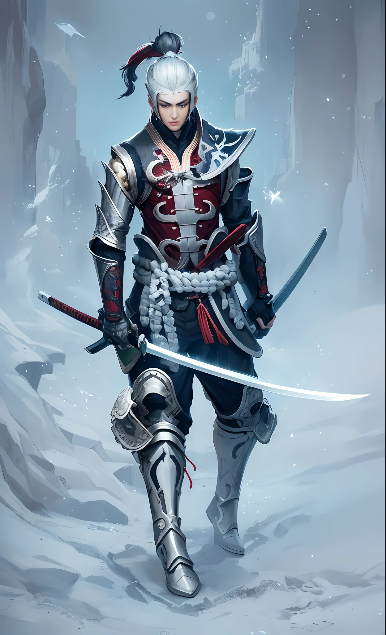 imagem arafed de um homem em armadura segurando uma espada, Arte conceitual de um guerreiro, inspirado em Fan Kuan, inspirado por Yi Jaegwan, Personagem de arte conceitual de RPG, arte conceitual detalhada de corpo inteiro, design de personagem guerreiro, inspired by Kanō Hōgai, inspirado em Ma Shi, male samurai, samurai cyberpunk, bela arte conceitual de corpo inteiro, Samurai ciborgue --auto