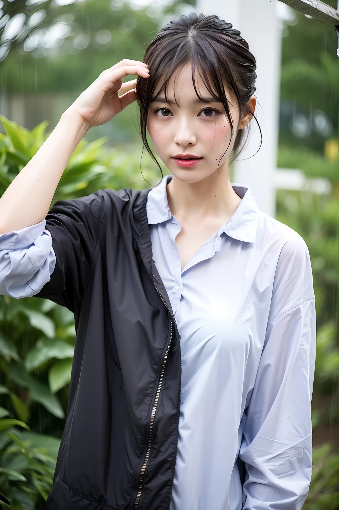 Wet and drenched in the rain、Wet hair、