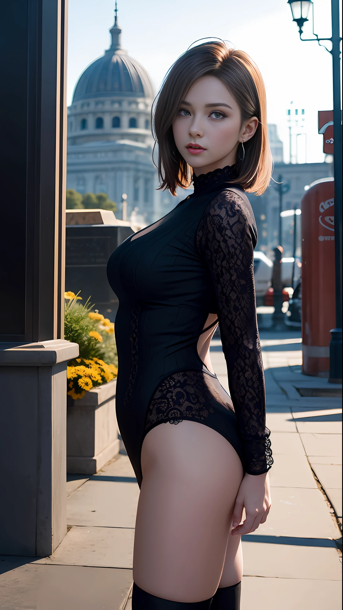 Highly detailed RAW color photographs，bautiful young woman，short golden hair，dynamicpose，（Widebuttock），（Detailed skins），（detailed lips），（Detailed eyes），（universes：1.4），（burial site：1.1），（Science fiction setting）（Detailed face），（curves），（Very Sexy Clothes，Silky texture），Detailed eyes，color difference，depth of ﬁeld，gentle lighting，a masterpiece of，Best Quority，intrikate，（Lens reflections：0.7），（blossom flower：0.7），particle effect，raytrace，Tone-mapping， highly detaile，concept-art，smoothness，Clear focus，dramatic  lighting，highly detailed art，films，Surreal painting，Artstation trends，8K，amazing shadows，realisticlying，（highly detailed back ground：1.2），Middle Art，cinematiccomposition。