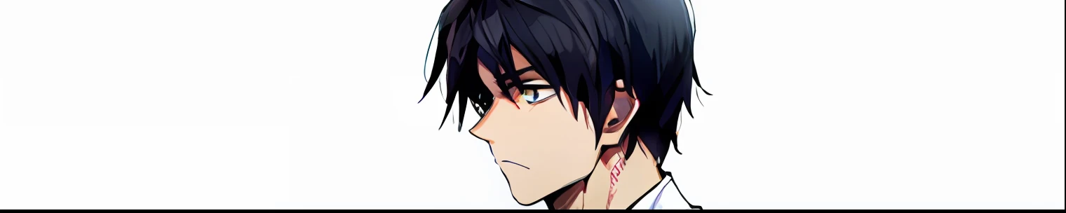 a anime of a man with a black hair, from side view, side view, towel, white shirt, color manga, manga color, color manga, color manga panel, simple background, a white background