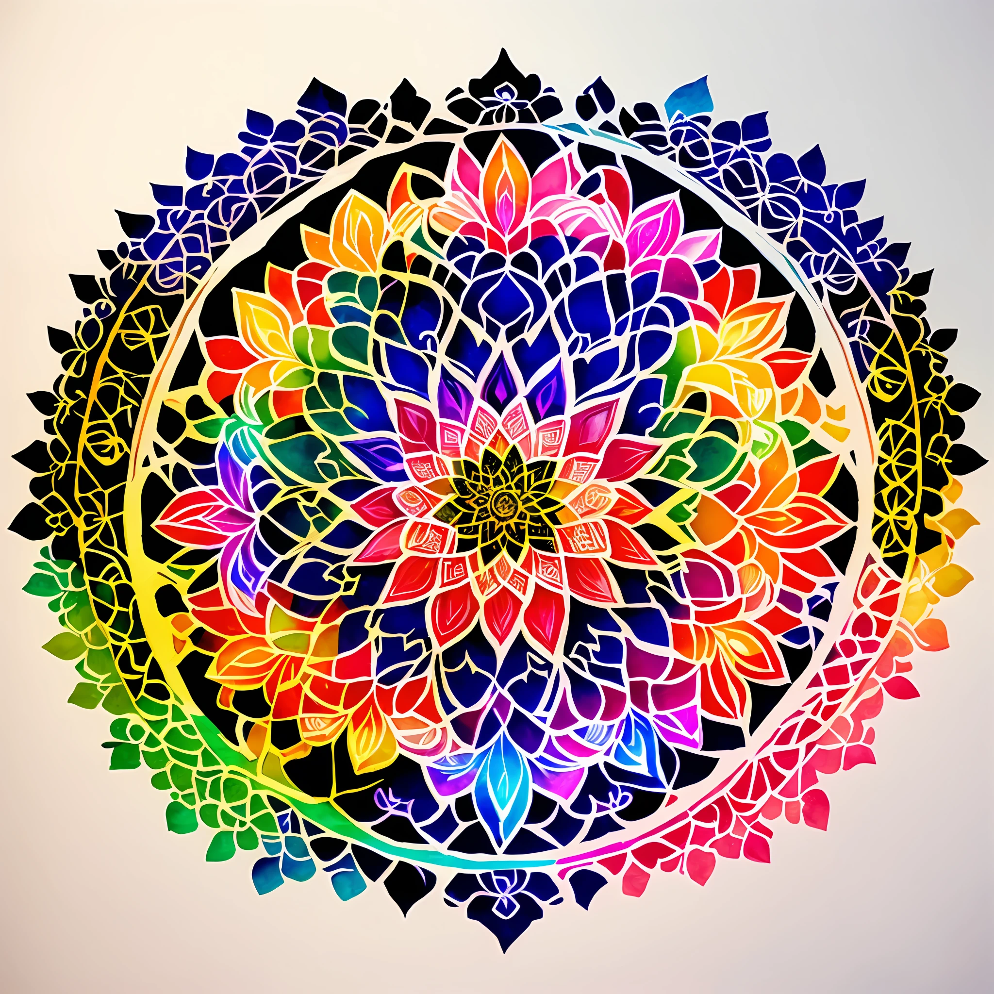 Colorful flowers isolated on white background、colorful mandala、Mandala art、Lotus mandala、Mandala ornament、ultra detailed color art、a Mandala、Rainbow Gradient Bloom、Colorful complex masterpieces、Detailed art of color、Intricate colorful masterpieces、mandalas、ultra detailed color art、psychedelic art style、Intricate colorful and gorgeous floral design、Vivid high-contrast colors、Multicolor vector art、watercolor drawings、Manmaru、Simple flowers、spiritual、Pixel art、chakra