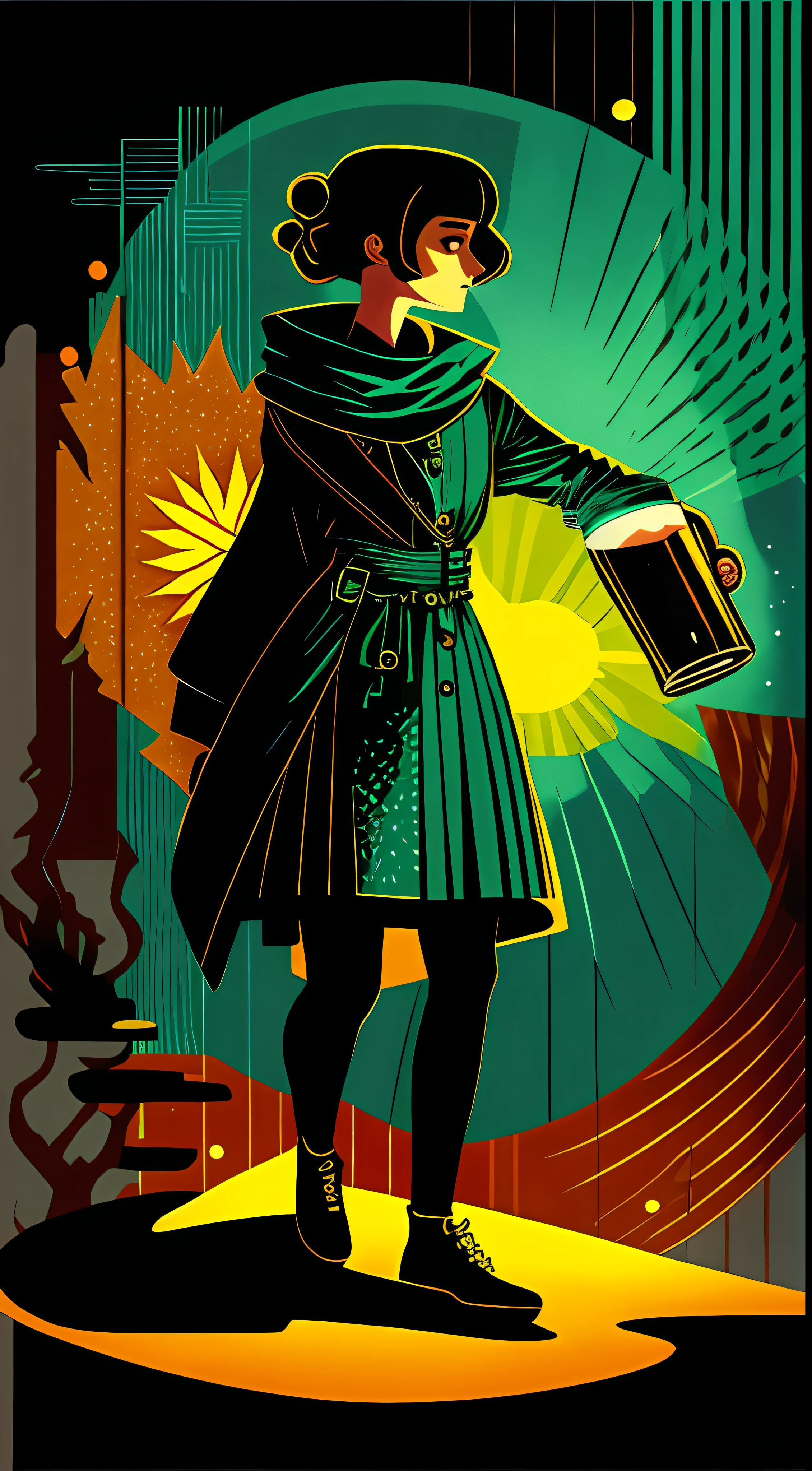 (masterpiece,4K,ultra detali,OriginalPhoto:1.2),illustratio,
(beer mug:1.4),(No characters),
(simplebackground,Fluorescent teal and black background:1.4),
(symetry:1.2),
(art-deco:1.4),
(retro-futuristic:1.4),
(Maximalism:1.4),
(Cleanliness:1.4),
(Flat_color:1.4),
(sun beam:1),
CCDDA art style