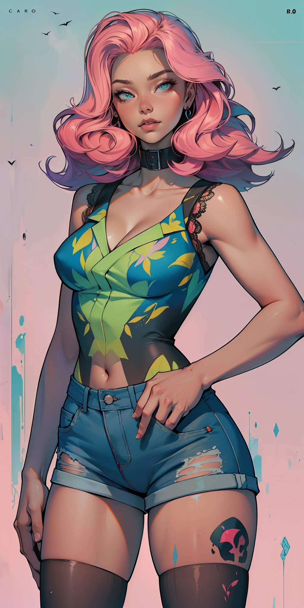 Wolf, Background, In chic boho style, in a cafe, Ice cream print, multi-colored neon lights, neon garlands, rose hair, mixed-language_SMS, Japanese graffiti, (beautiful and clear background:1.2),, fantastic paintings ,graffit style, highly detail eyes , underwear, lace, latex, Pink, Purple, mint, Blue, Yellow, belve, lavender hair, Skull Print, Skull tattoo, Loving, Love, ultra detail hair, Masterpiece, Best Quality, highly quality, A high resolution, detail enhancement, ((most beautiful image in the world)), Masterpiece, Best Quality, highly quality, A high resolution, detail enhancement, ((most beautiful image ), Shiny pink degrade hair, ultra short fitted Stampa Flores, Rollers, fishnet pantyhose, short denim shorts, art by stjepan sejic, art by j scott campbell, Artist Guillem March, art by citemer liu, 4k, A high resolution, comic book character, comic, high quality detailed, style of ::2.0 comix illustration style,tatoon style, highly quality, A high resolution, detail enhancement, 8K, HD, Best Quality, highly quality, A high resolution, detail enhancement, 8K, HDR, sharp-focus, Ultra Detailed, perfect lighting, Curvy Body, Lush breasts, Curvy hips, skull print on clothes, skulls