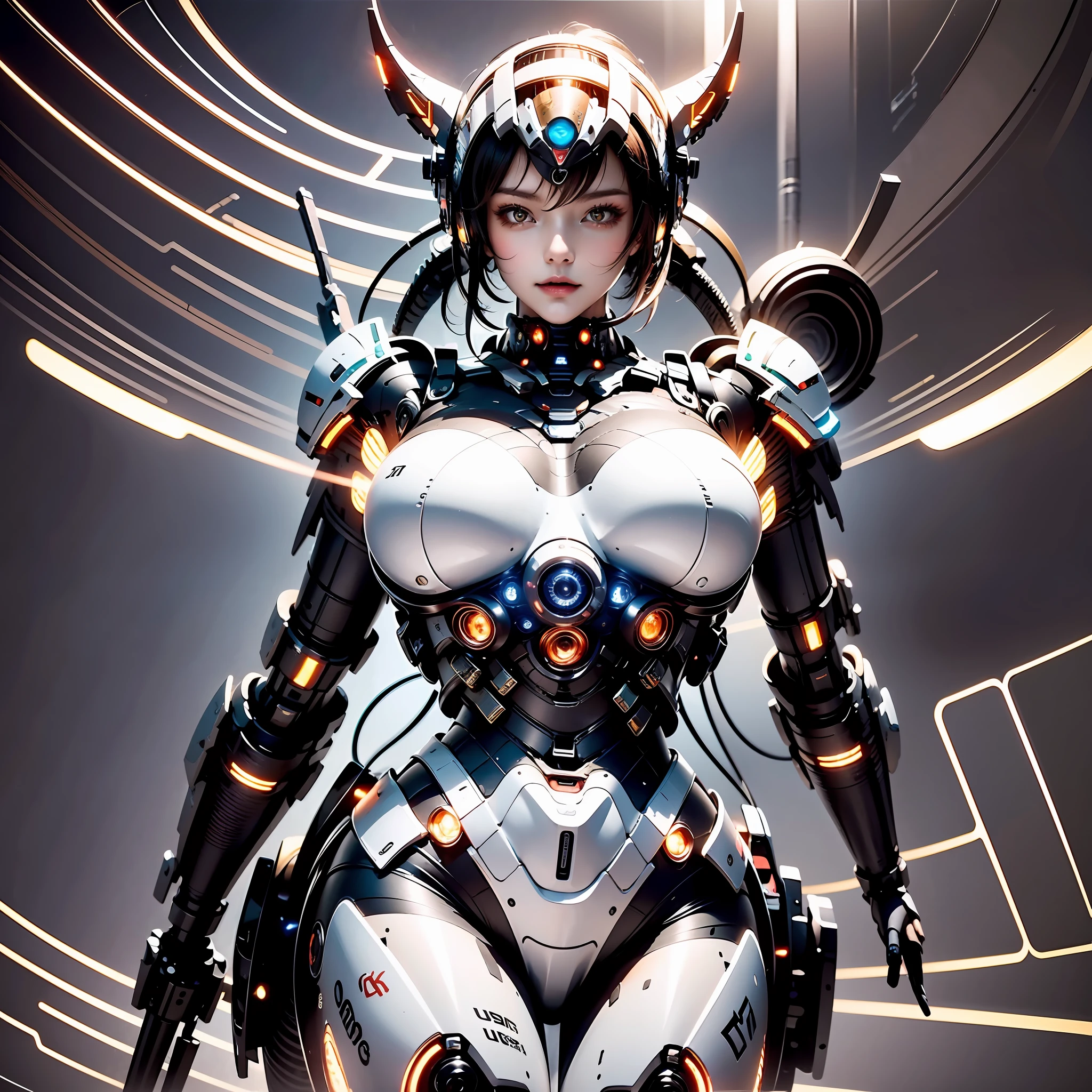 （（​masterpiece，best quailty）），Ultra-detailed 8K，Clear focus，A highly detailed，A mecha beauty，1girl huge large breasts，big breast beauty，arma，Hard surface，Glossy surface，with light glowing，Complicated details，