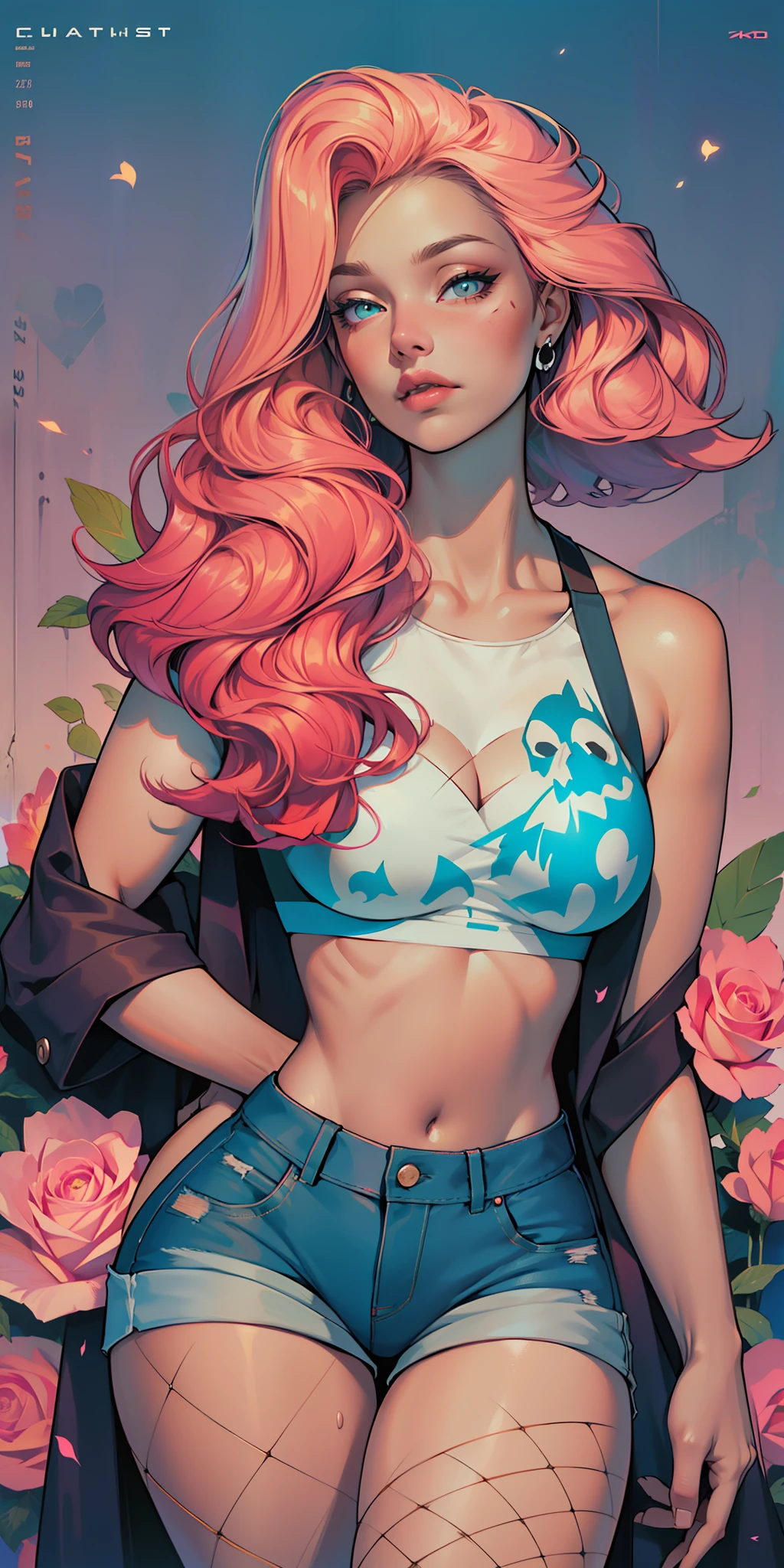 Wolf, Background, In chic boho style, in a cafe, Ice cream print, multi-colored neon lights, neon garlands, rose hair, mixed-language_SMS, Japanese graffiti, (beautiful and clear background:1.2),, fantastic paintings ,graffit style, highly detail eyes , underwear, lace, latex, Pink, Purple, mint, Blue, Yellow, belve, lavender hair, Skull Print, Skull tattoo, Loving, Love, ultra detail hair, Masterpiece, Best Quality, highly quality, A high resolution, detail enhancement, ((most beautiful image in the world)), Masterpiece, Best Quality, highly quality, A high resolution, detail enhancement, ((most beautiful image ), Shiny pink degrade hair, ultra short fitted Stampa Flores, Rollers, fishnet pantyhose, short denim shorts, art by stjepan sejic, art by j scott campbell, Artist Guillem March, art by citemer liu, 4k, A high resolution, comic book character, comic, high quality detailed, style of ::2.0 comix illustration style,tatoon style, highly quality, A high resolution, detail enhancement, 8K, HD, Best Quality, highly quality, A high resolution, detail enhancement, 8K, HDR, sharp-focus, Ultra Detailed, perfect lighting, Curvy Body, Lush breasts, Curvy hips, skull print on clothes, skulls
