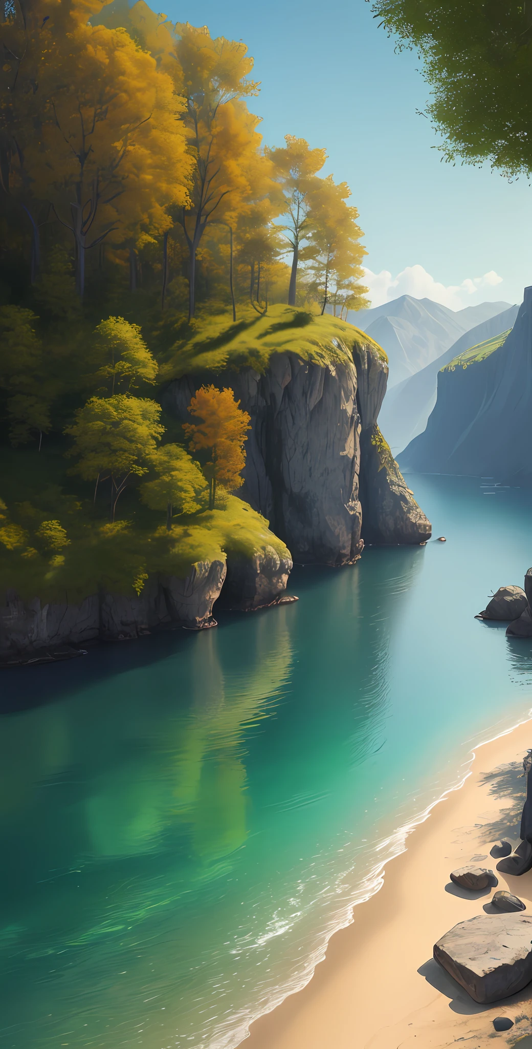 landscape, water, (extremely detailed CG unity 8k wallpaper), most beautiful artwork in the world, professional majestic oil painting, intricate, High Detail, Sharp focus, dramatic, photorealistic painting art