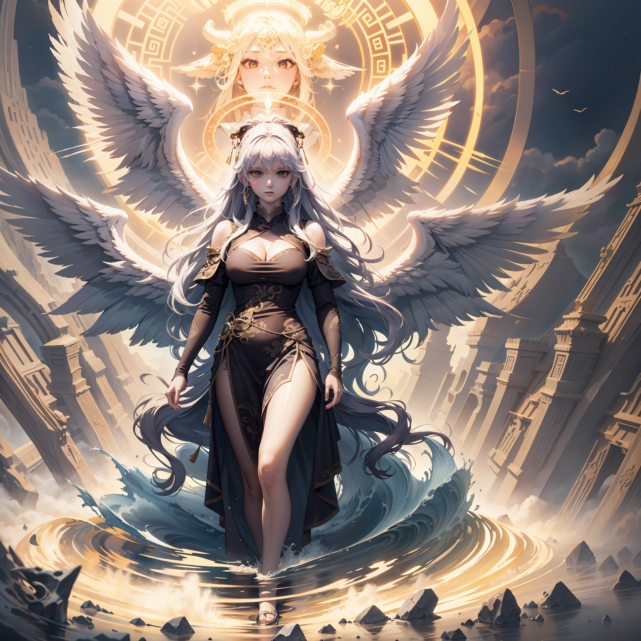 （​masterpiece）， （best quailty：1.4）， absurderes， [：intricate detailes：0.2]， one angel， Angel's wings， galactic， skyward， A flashing halo， Strong focus， Crackling energy， Mysterious symbol， sparkling motes，The Devil and the Angel，Girl Huge breasts，one angel，devils，Wings
realistic，​masterpiece，beste-Qualit，&lt; the lora：Imperial Water V2：0.8&gt;Yushui，Eau，wave，Awe-inspiring depiction of a female warrior from ancient China using her water control skills，Creates a mesmerizing whirlpool of water，digitial painting，The art of Li Wei and Zhang Xin，Powerful，dyna，highly detaile，Sharp focus，Popular on ArtStation，vibrant with colors。