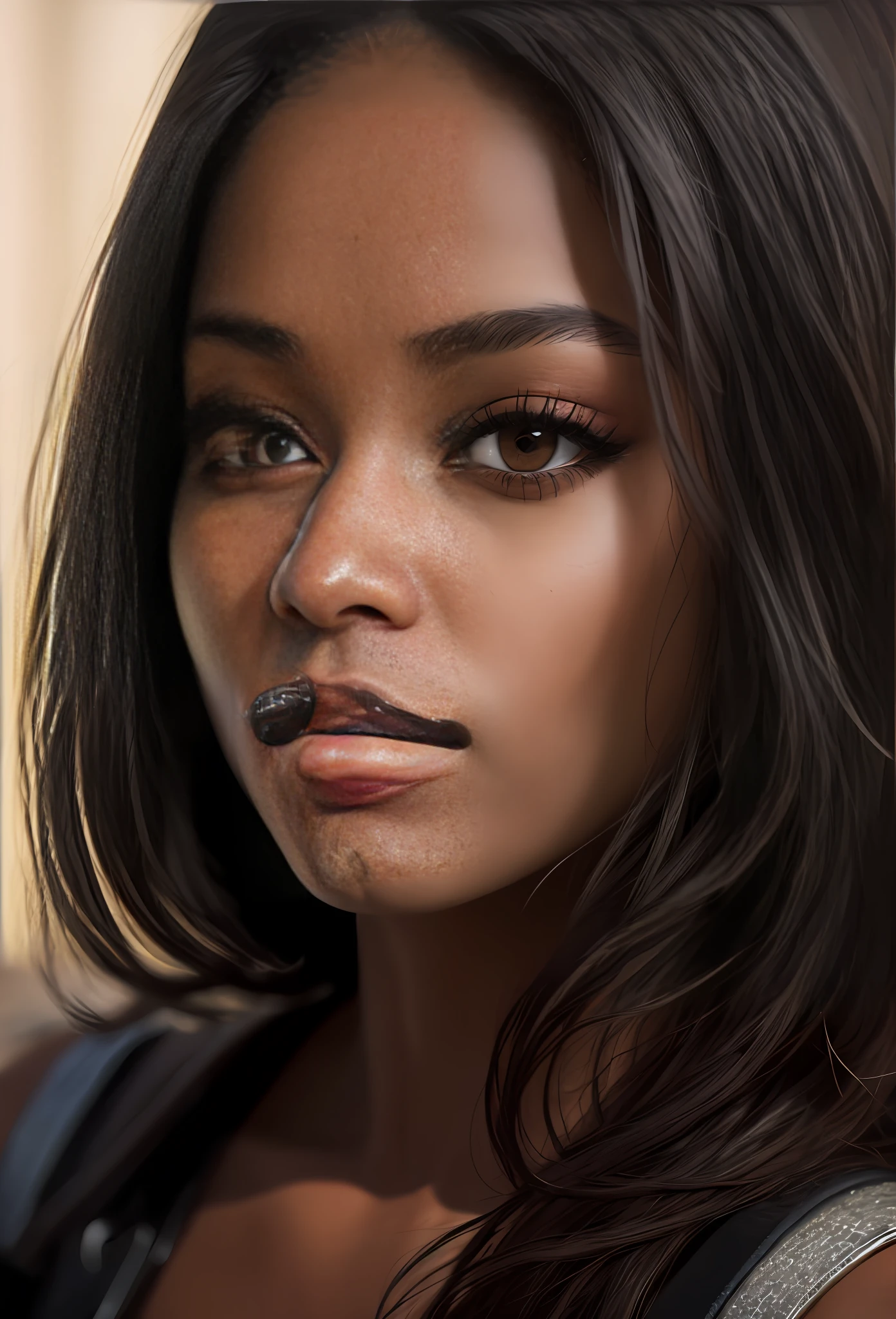 (an extremely detailed black woman face),best quality,portrait,high resolution,centered,(looking at camera),(dark-brown eyes)