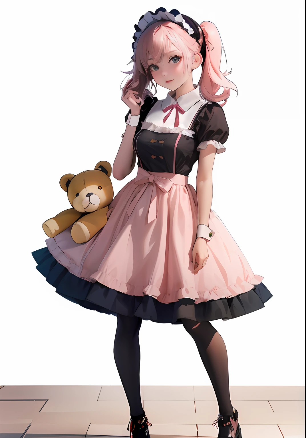 araffe girl in a pink dress holding a teddy bear, anime girls in maid costumes, maid clothes, maid dress, anime cat girl in a maid costume, render of a cute 3d anime girl, in dress, render of april, Cute anime waifu in a nice dress, loliguweiz on pixiv artstation, Lori