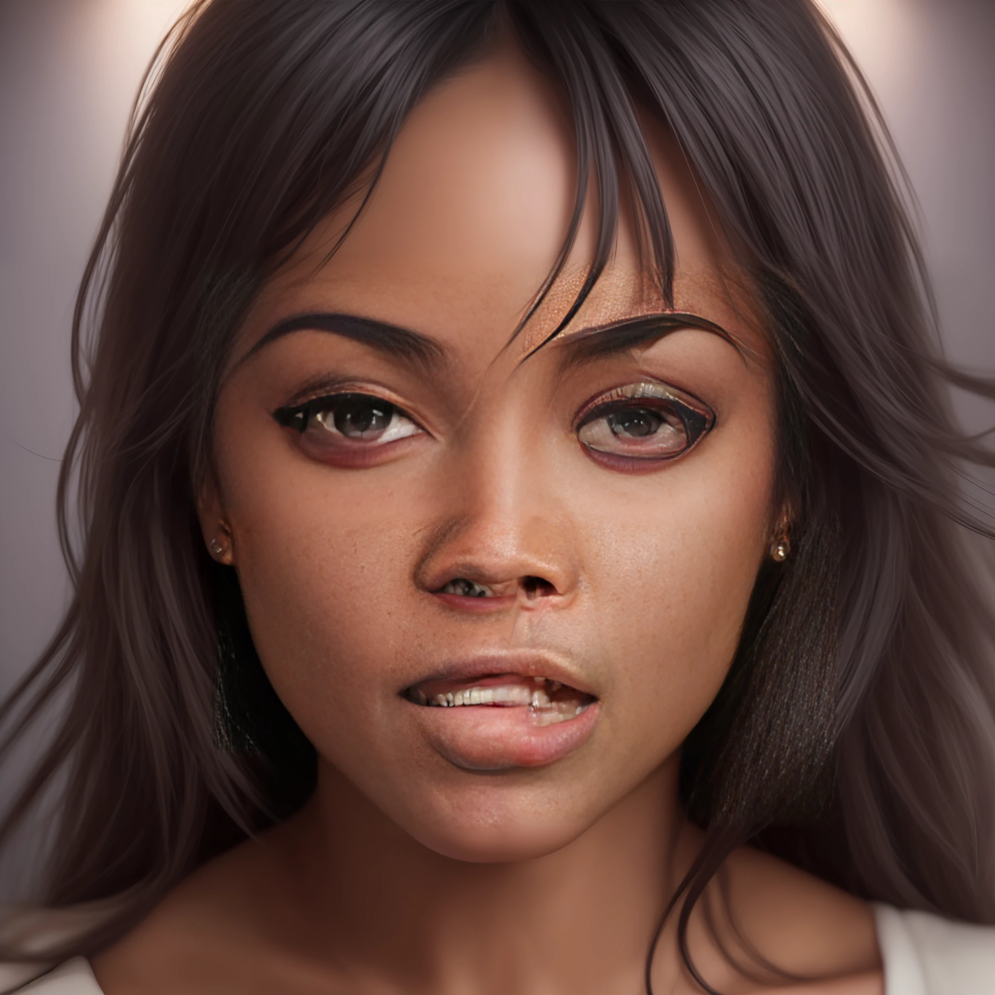 black female blkmndy, aggression, flirting with the camera, natural skin texture, hyper realism soft light, close up portrait photo by Annie Leibovitz, film, studio lighting, detailed skin, ultra realistic, bokeh, sharp feature