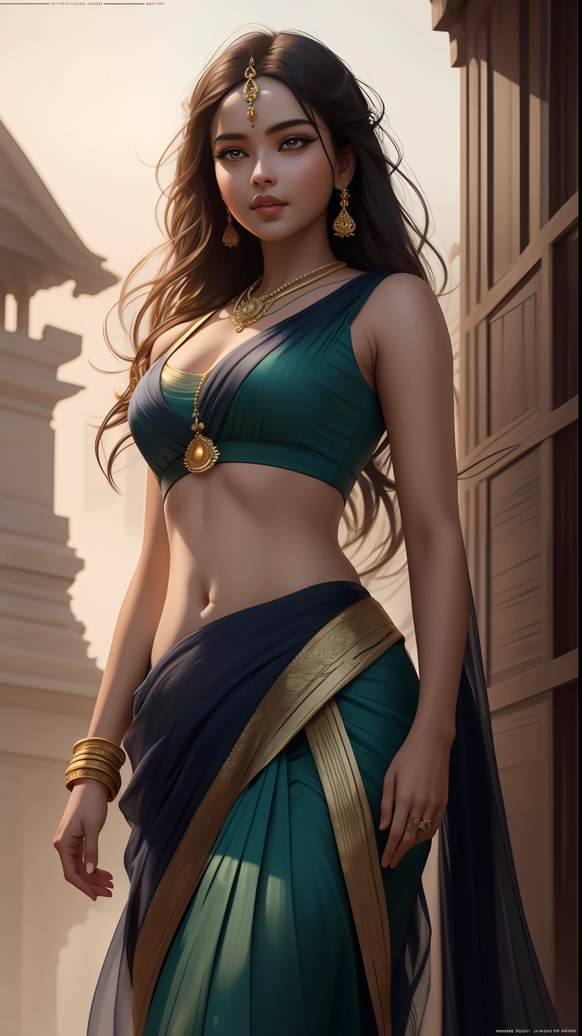 front view ultra detailed goddess sita with White holographic Sari flying, Smooth long dress, Goddess Sita - Divine beauty, Radiant complexion - Golden and pure, Expressive eyes - Compassionate and wise, Lustrous hair - Dark and flowing, Ornate hair ornaments - Floral and decorative, Graceful figure - Elegance and poise Vibrant saree - Blue or red with intricate patterns Serene expression - Wisdom and resilience Lotus flower - Symbol of purity and enlightenmentDivine aura - Captivating and ethereal focus on face, dynamic pose, holographic, light particles, ultra detailed illustration by illustration by loish and artgerm, wlop, hit definition, 32k resolution, volumetric lighting, “best quality”, “masterpiece" Full body, focus on face, best quality face, holographic, intricately detailed, Black Hair, Disney Style, Indian background, queen