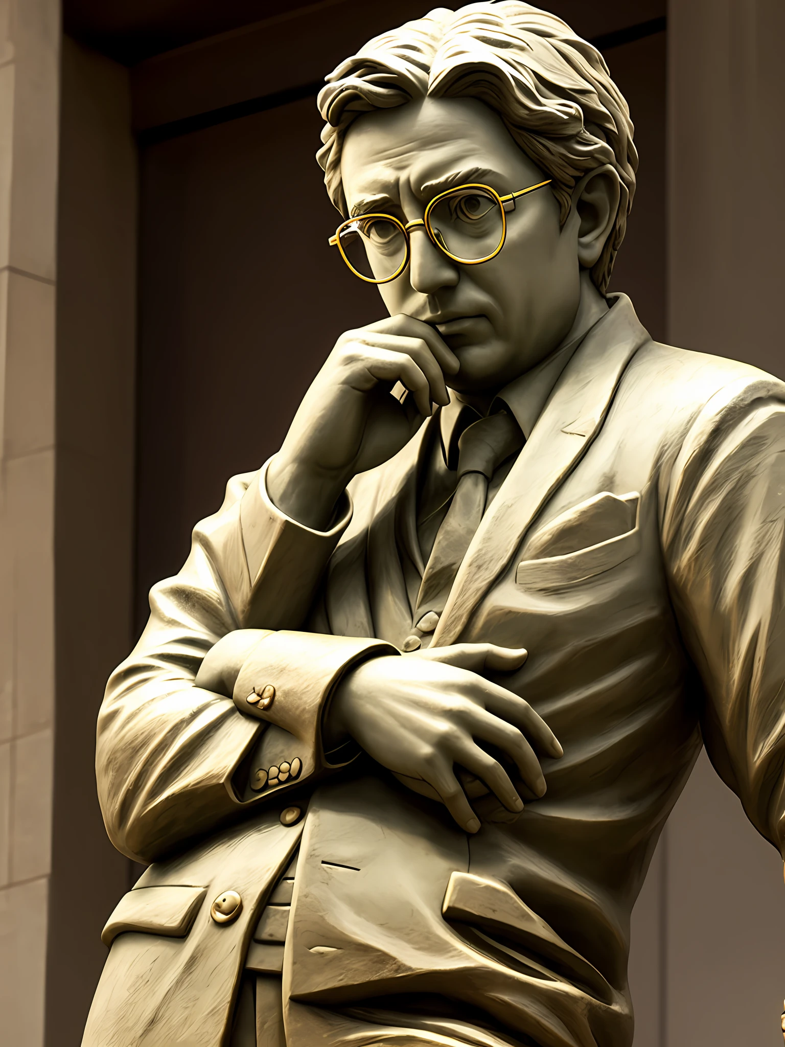 Pensador,ultra-realist philosopher ,estatua ,With eye Glasses ,pensando