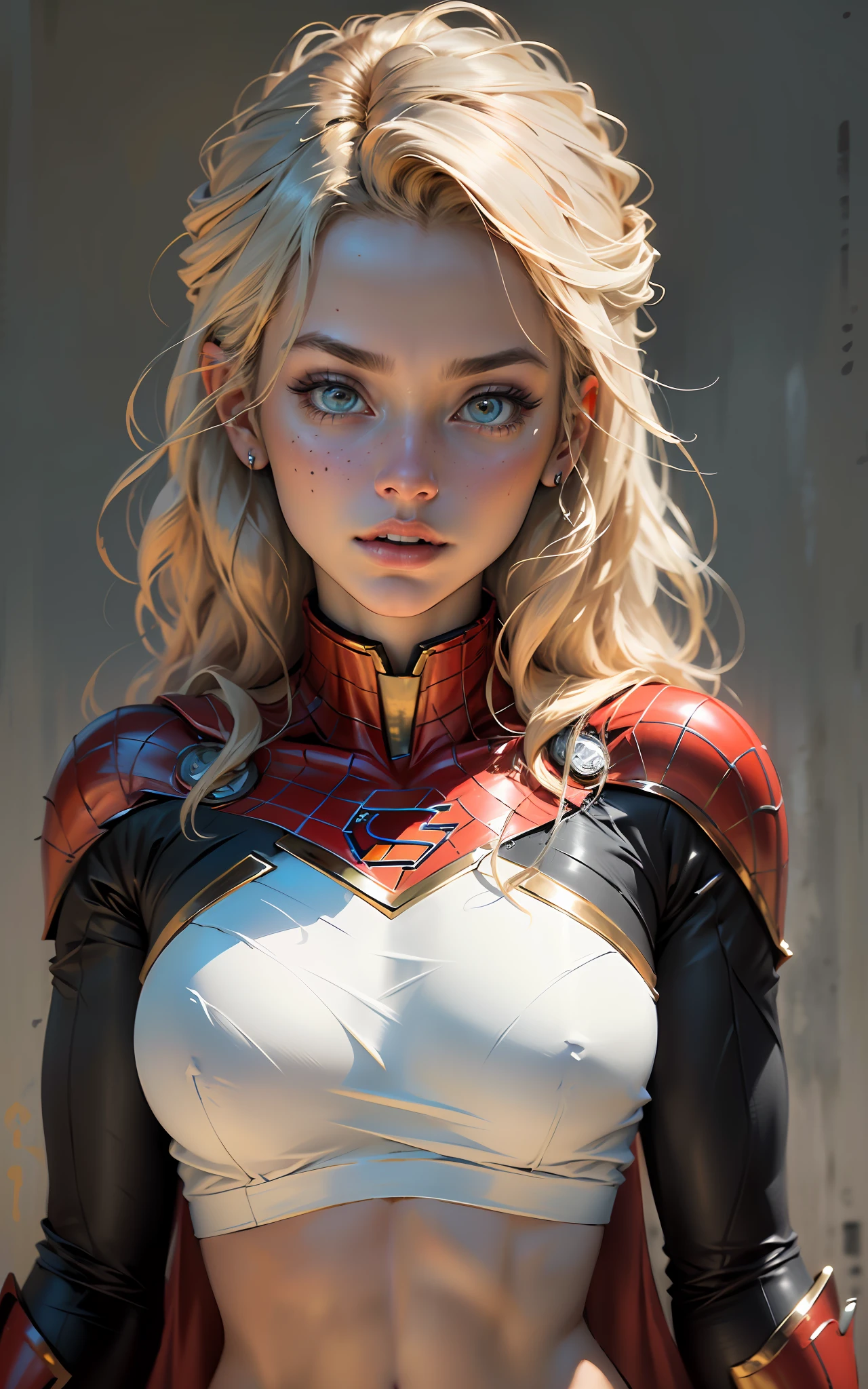 ((High resolution, best quality, absurdres, masterpiece, rosto detalhado, 4k)) Mulher bonita(26 anos de idade), rosto detalhado, cabelo curto, olhos azuis, corpo definido, seios grandes, vestindo cosplay de Supergirl sexy.