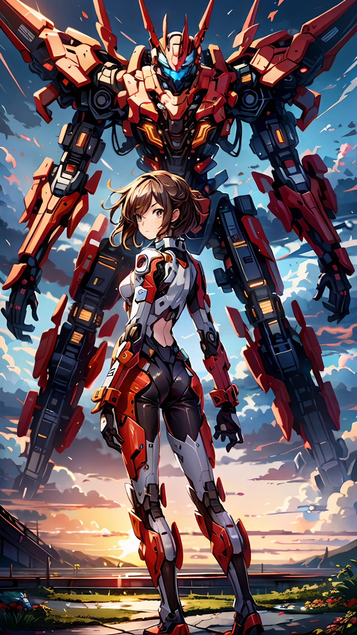 Girl anime in pilot suit, anime girl mecha, digital art cyberpunk anime, 8k, pilot suit girl, rear angle