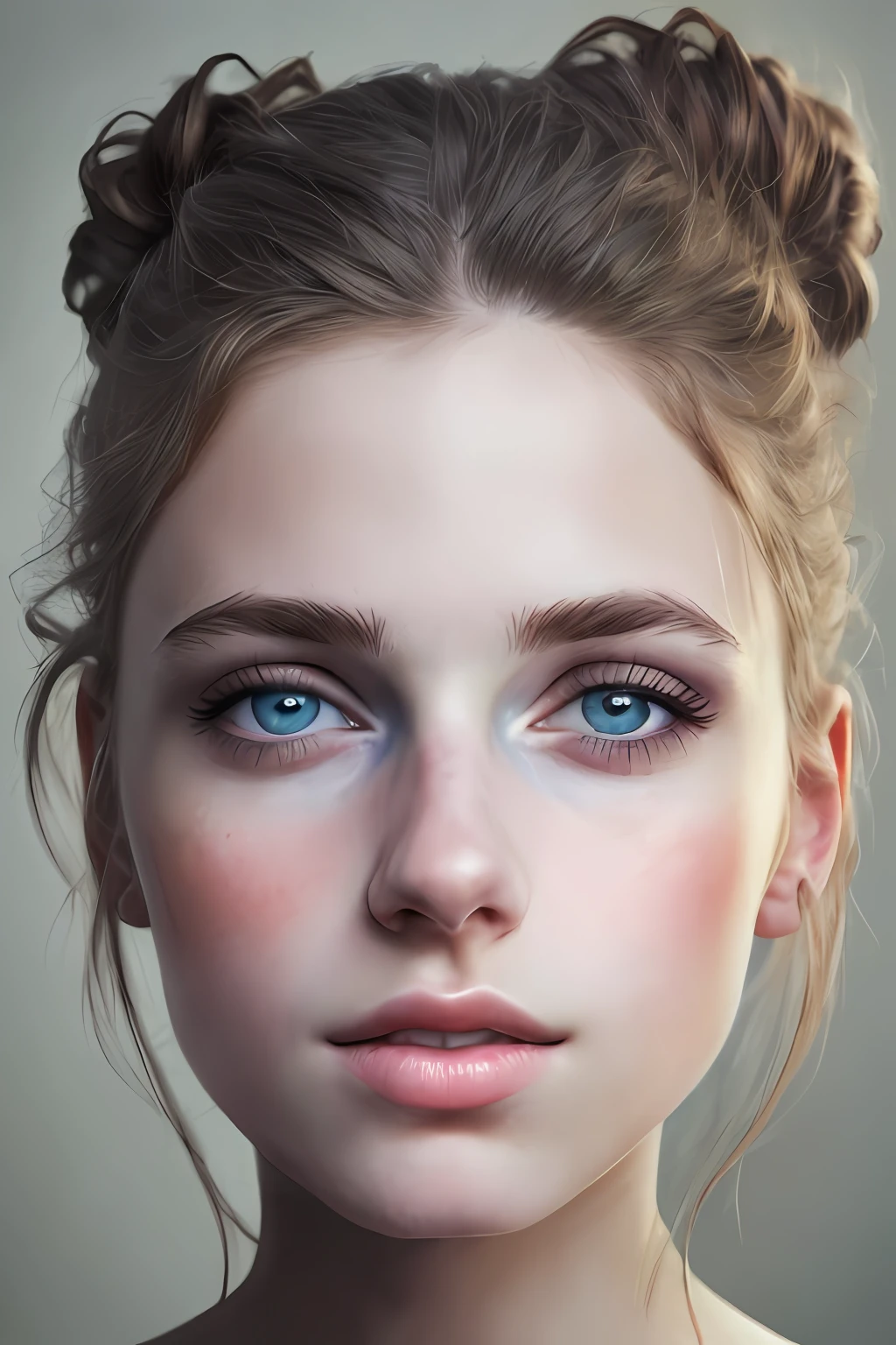 color portrait photograph, ((a realistic portrait photo of a beautiful 21yo girl)), (SterreKV2:0.99), (one side up:1.4), light, ((glowy skin)), looking_at_viewer, (fit body:1.0), detailed illustration, masterpiece, high quality, realistic, very detailed face,