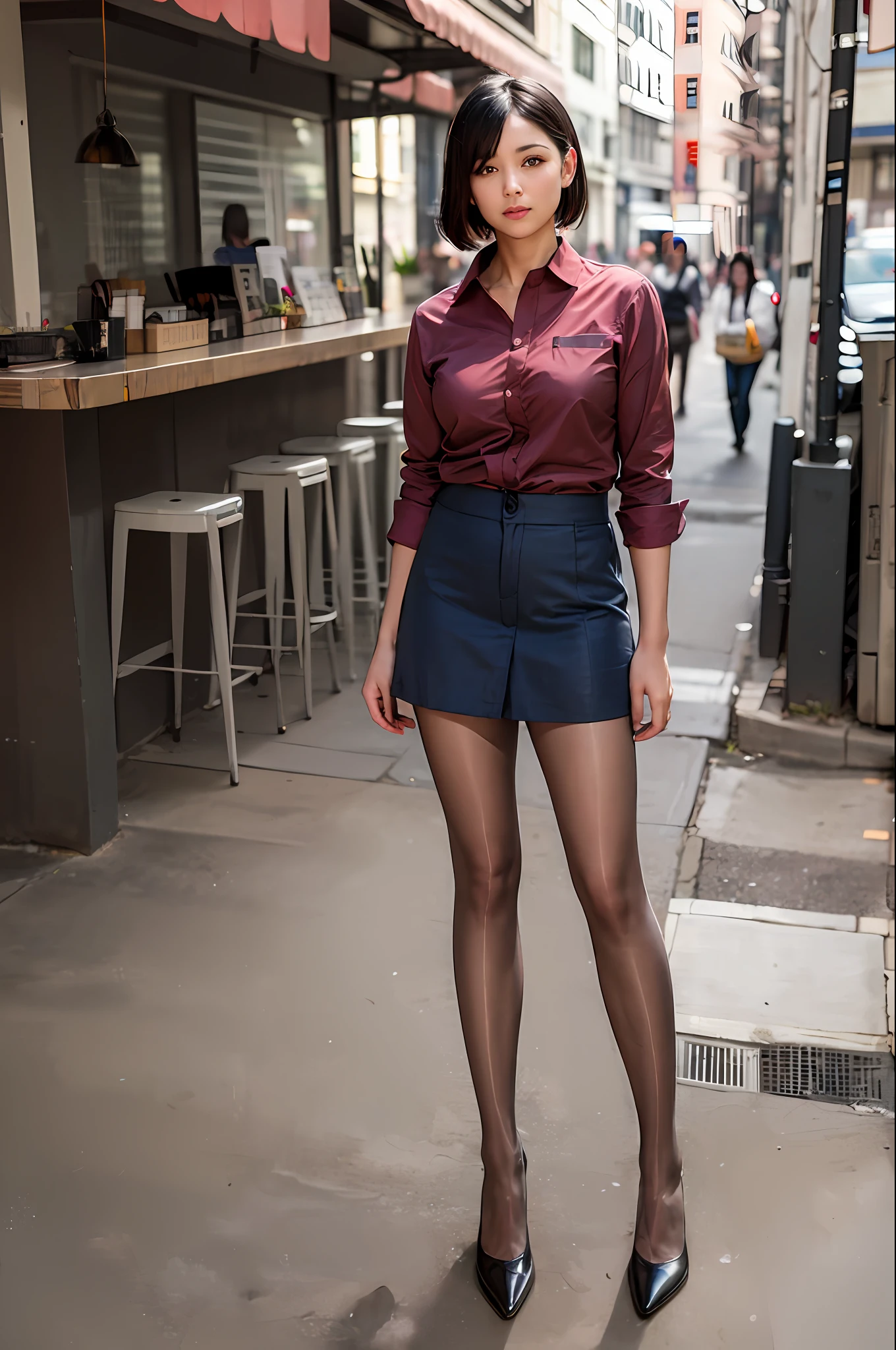 1girl, (8k, RAW photo, best quality, masterpiece:1.2), (realistic, photo-realistic:1.37), solo,ultra-detailed,pantyhose, long shot, beautiful background,,shirt,skirt, .