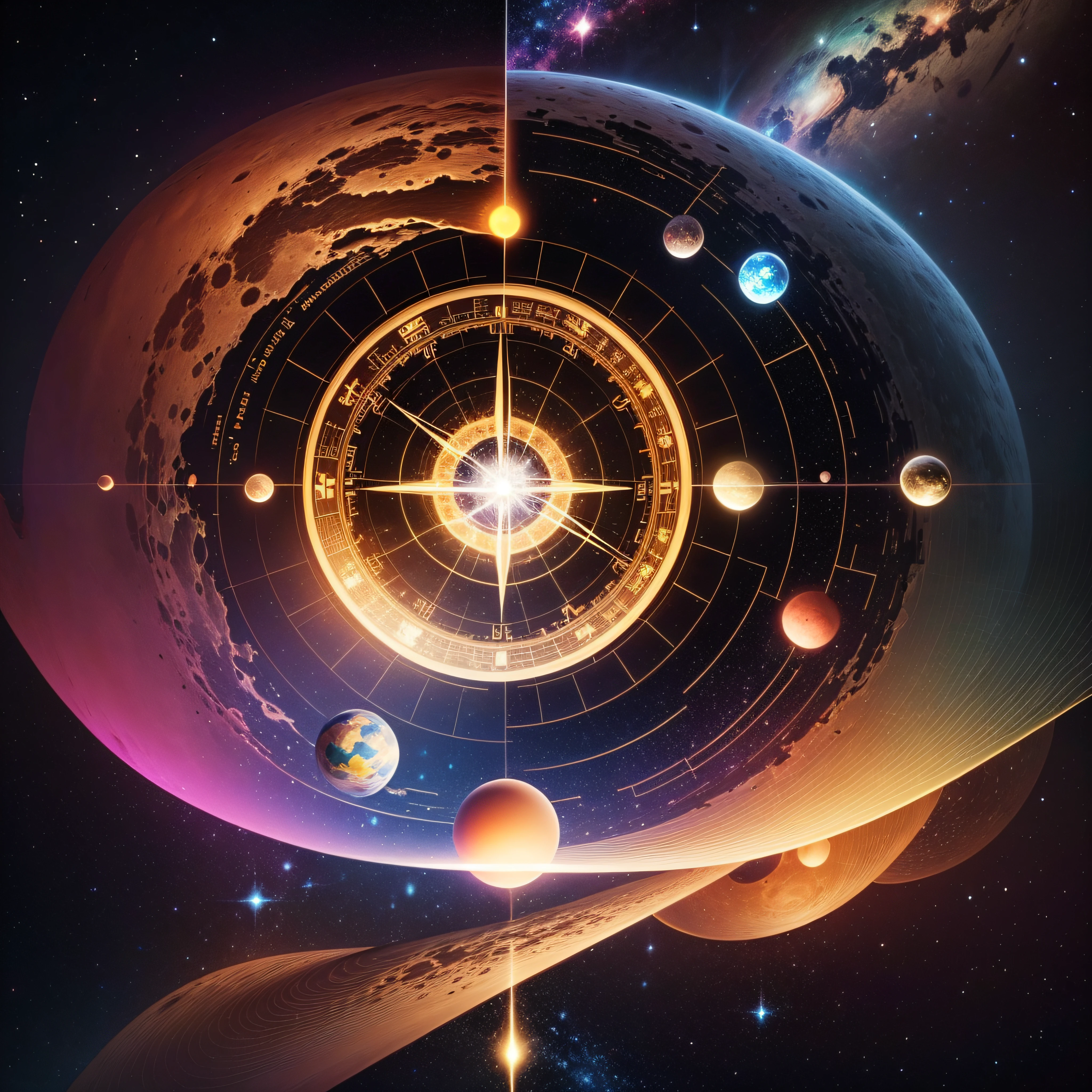 Bright round object,There is a star in the middle, astral background, infinite space clock background, 8k hd wallpaperjpeg artifact, 8k hd wallpaperjpeg artifact, cosmic colorful ultima moongate, opening a shining portal, astral ethereal, geometry and astrology, compass energy flowing, Astral appearance, personal profile picture,arafed image of a space station with a planet in the background, infinite space clock background, cosmic colorful ultima moongate, humanity like cosmic structure, portal to outer space, geometry and astrology, interstellar space setting, celestial cosmos, circular planet behind it, Center of the Universe, planets colliding, magical glowing time portal, intricate wiccan spectrum --auto
