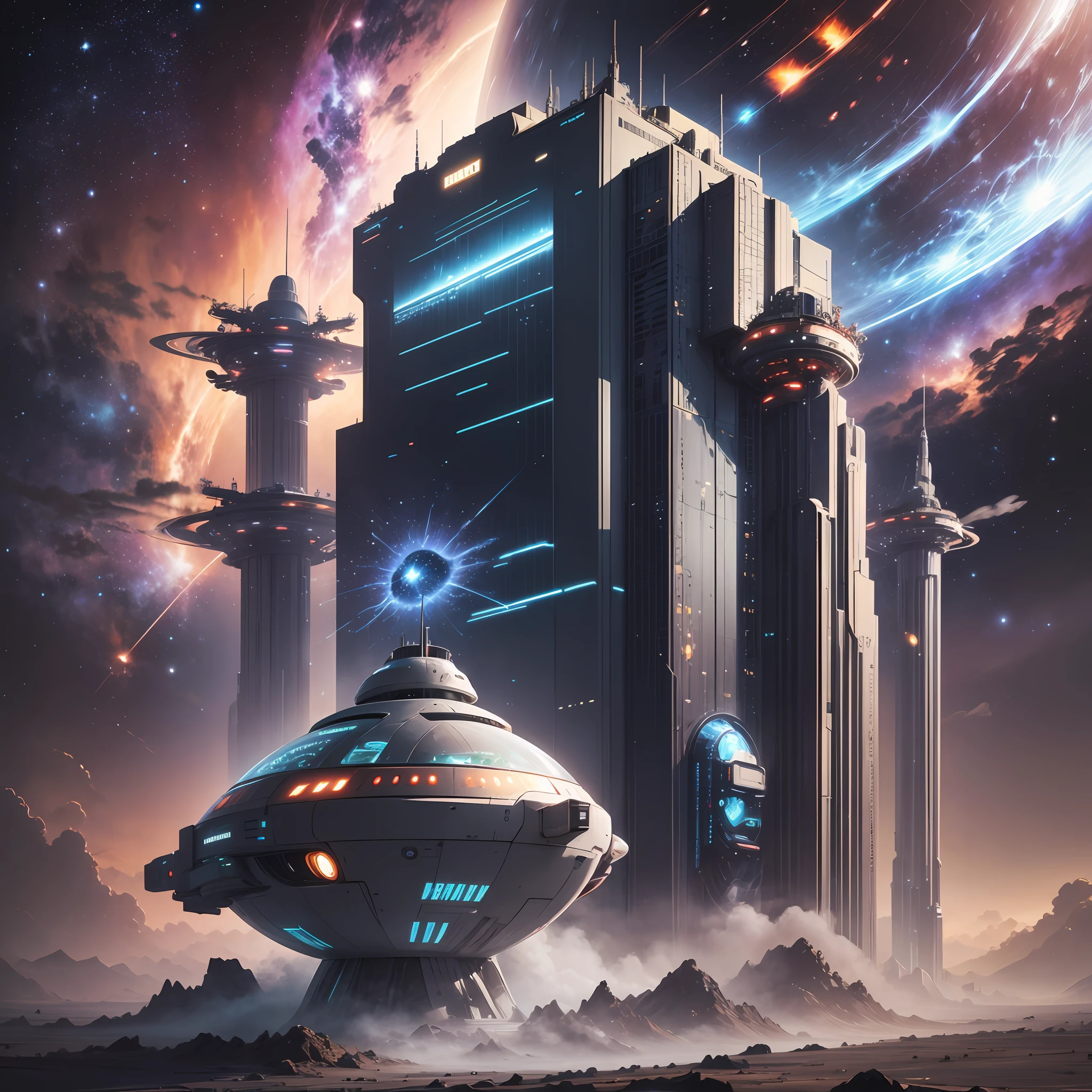 Space battleship、sci-fi movie、A futuristic world、Science fiction universe space、Bank Starfield、Saturn ring、Tech shines、Light energy magnetic levitation、Quantum collision、Time travel、ultra high def、hyper-detailing,Deep view、Lagrange --auto --s2