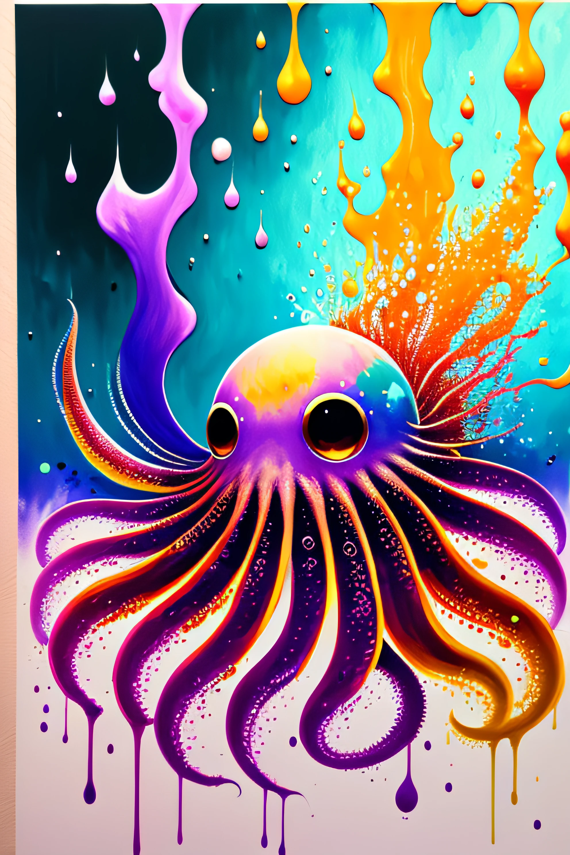 an octopus,Vivid colors of,water elemental,Simple design, super high-quality model, Ethereal background, Abstract beauty, explosive volume, oil painted, Heavy strokes, paint drips