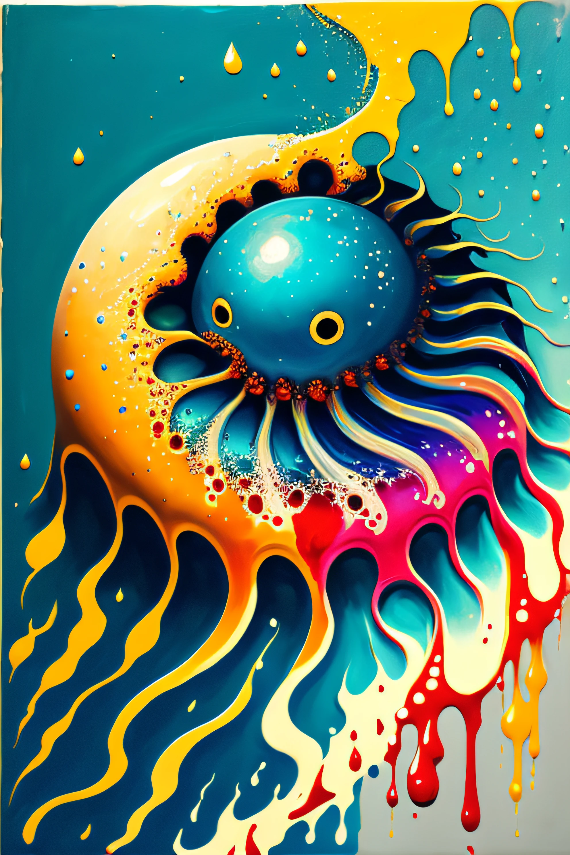 an octopus,Vivid colors of,water elemental,Simple design, super high-quality model, Ethereal background, Abstract beauty, explosive volume, oil painted, Heavy strokes, paint drips