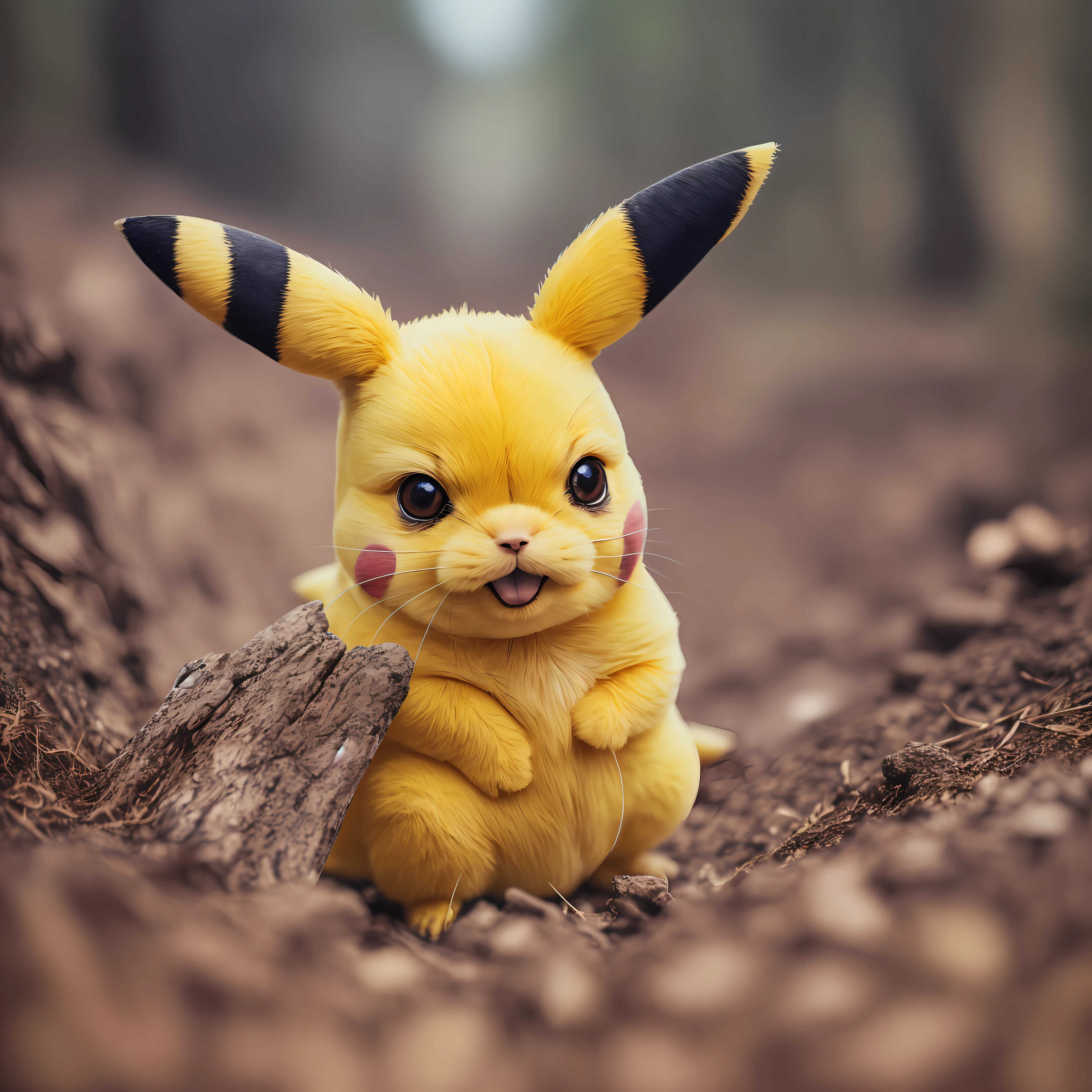 Real Pikachu portrait, blur, hyperreal, flower, nature, depth of field, to8contrast style
