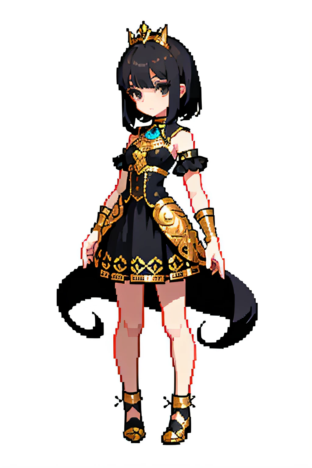 (masterpiece,top Quority,best quailty)egyption,A dark-haired,black eyes,A princess,White skirt with gold trim,fullllbody,Cute little girl s