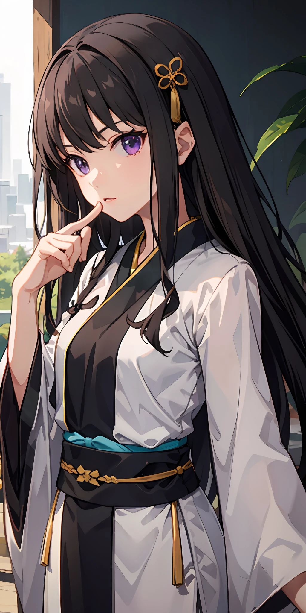 1girl middle breasts, (Hanfu), with light glowing, side-lighting, Wallpapers,Inoue Takina，Purple eye，Black hair