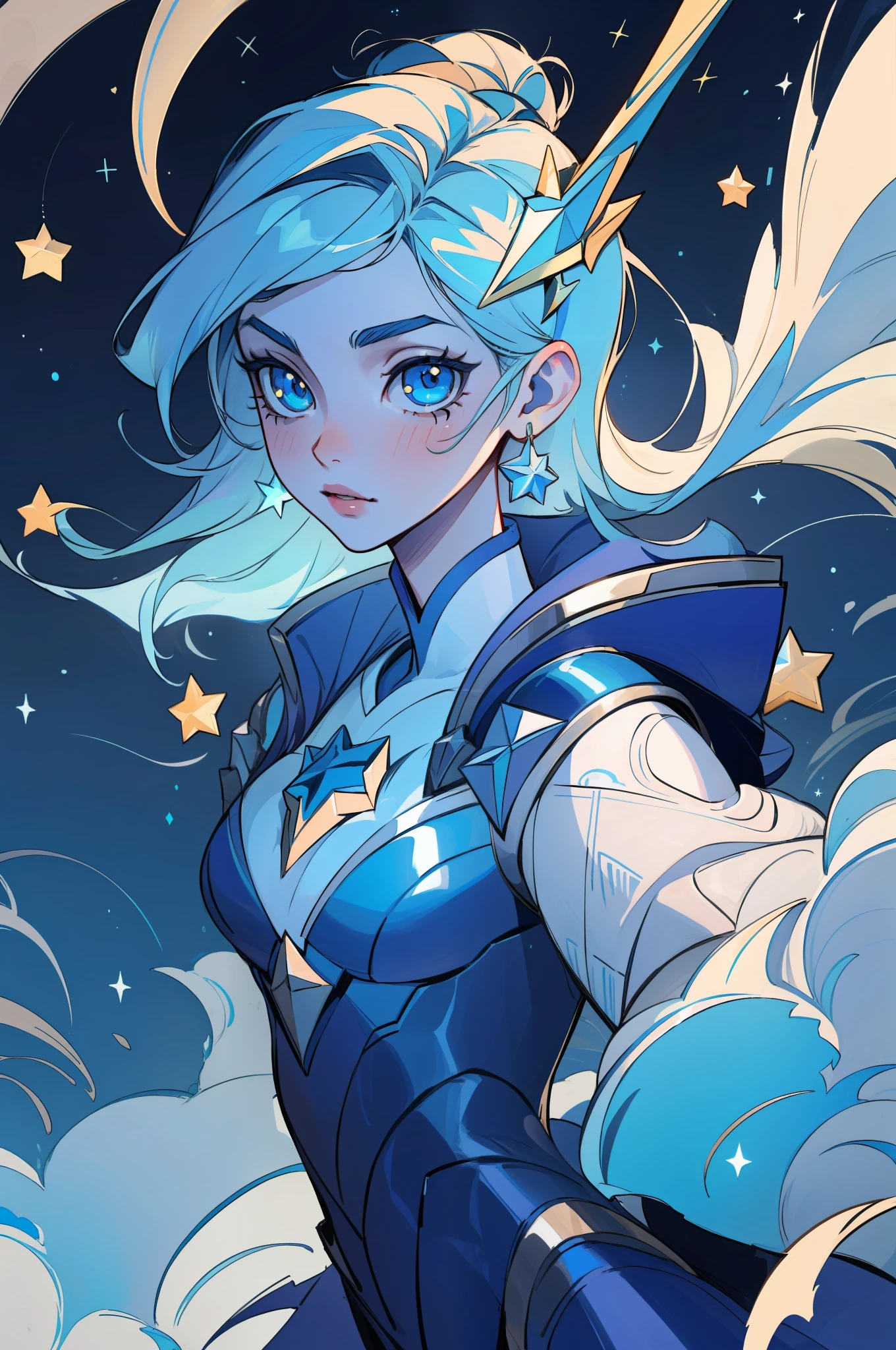 (masterpiece, best quality), intricate details, 8k, artstation, sharp focus, 1girl, star guardian, league of legends, (cool color theme)