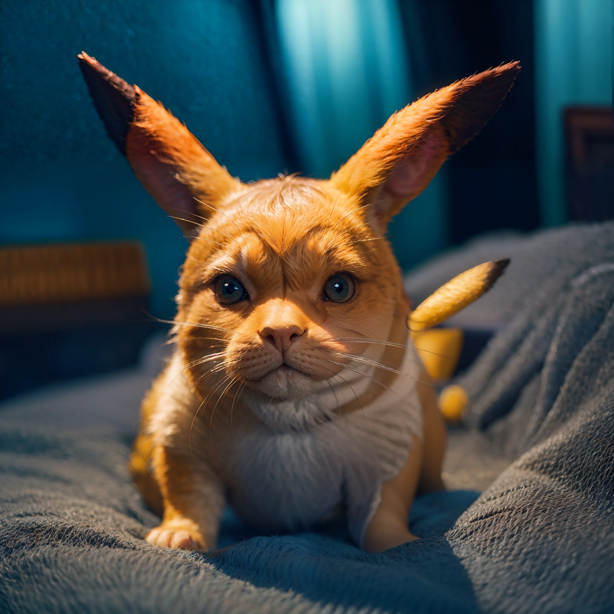 Real Pikachu portrait, blur, hyperreal,nature, depth of field, to8contrast style