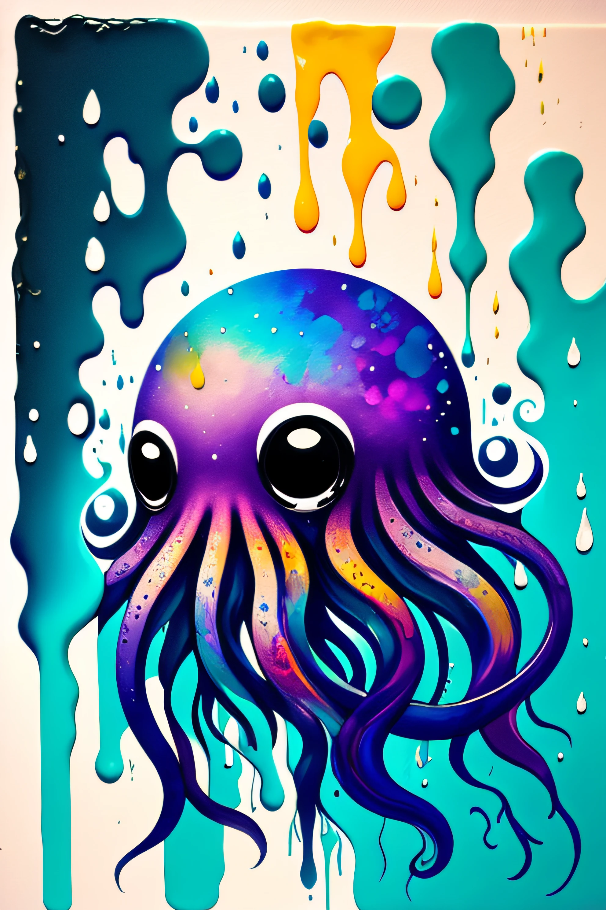 an octopus,Vivid colors of,water elemental,Simple design, super high-quality model, Ethereal background, Abstract beauty, explosive volume, oil painted, Heavy strokes, paint drips
