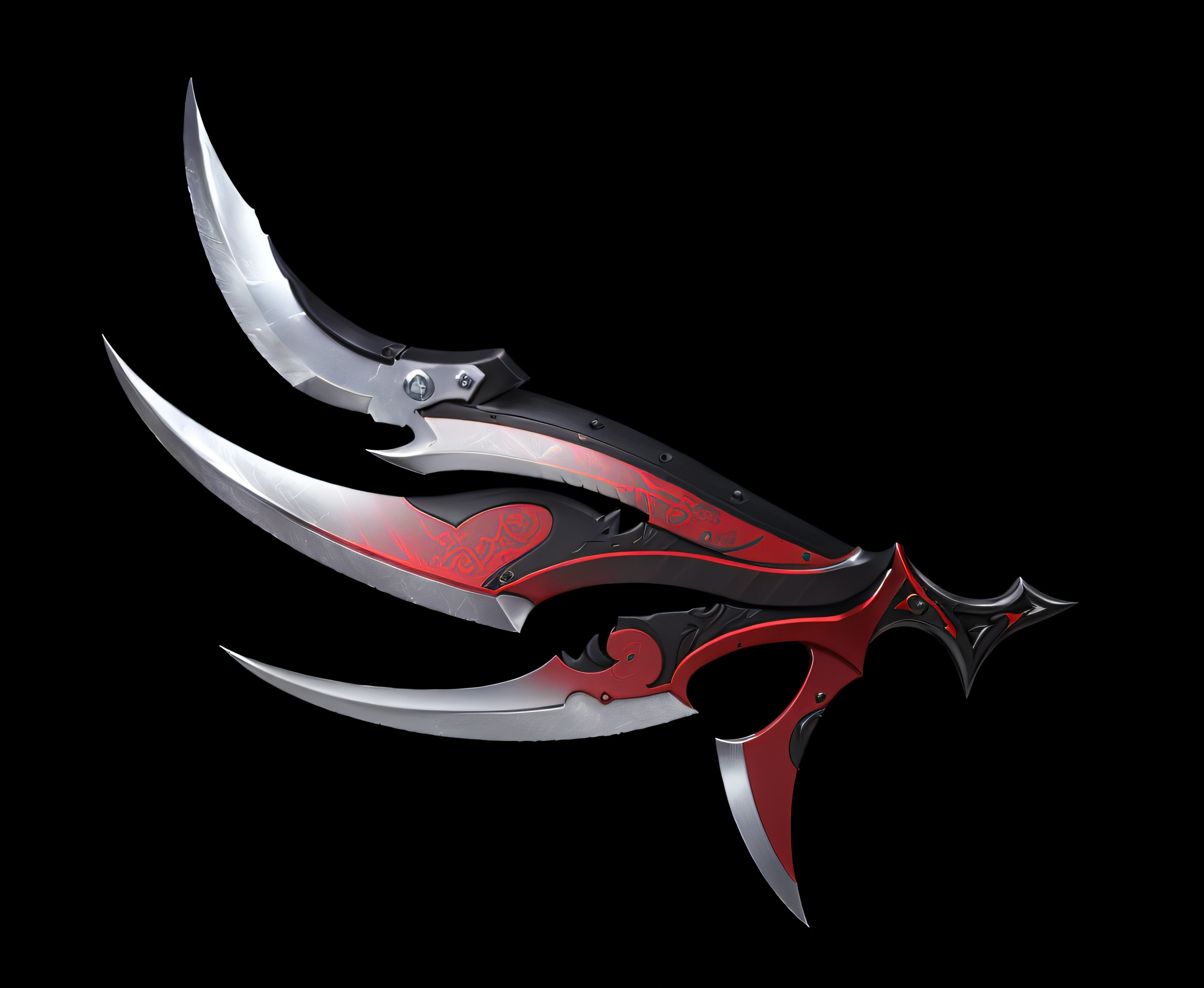 a close up of a red and black dragon like object, war blade weapon, style of ghost blade, Fantasy Blade, black and red fantasy sword, raytraced blade, blade design, fantasy weapon, fantasy rpg weapon art, beautiful sword, epic fantasy weapon art, holographic blade!, fantasy sword of warrior, armored sword blade, blade runned color palette, blades,super detailing,metalictexture,Authentic texture,Enhance the sense of volume,Real materials,3D modeling ,Real close-up,Extreme meticulousness,Metal Textures ,Enhance the sense of volume of the light source --auto