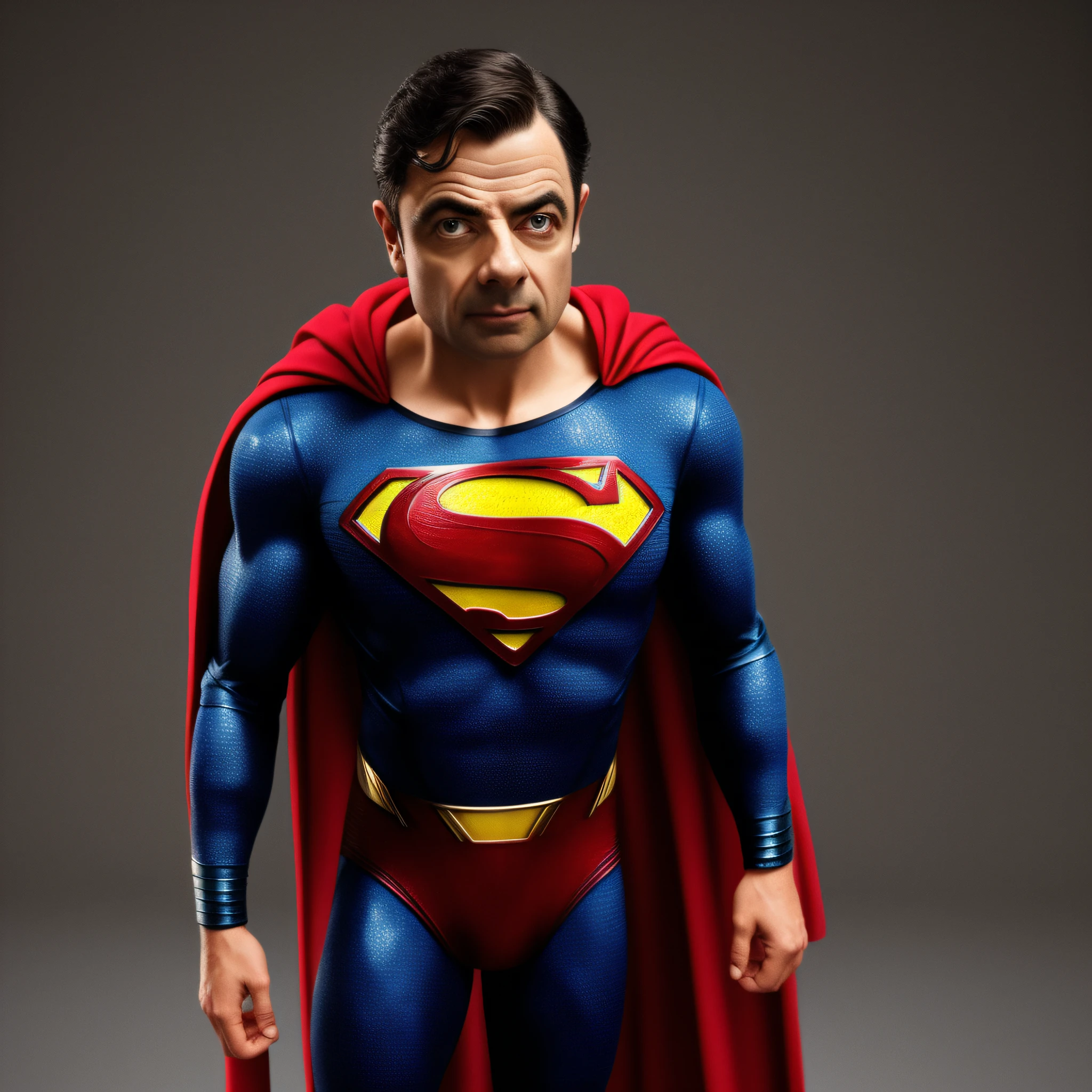 Rowan Atkinson como Superman, Traje do Superman, detalhes intricados,