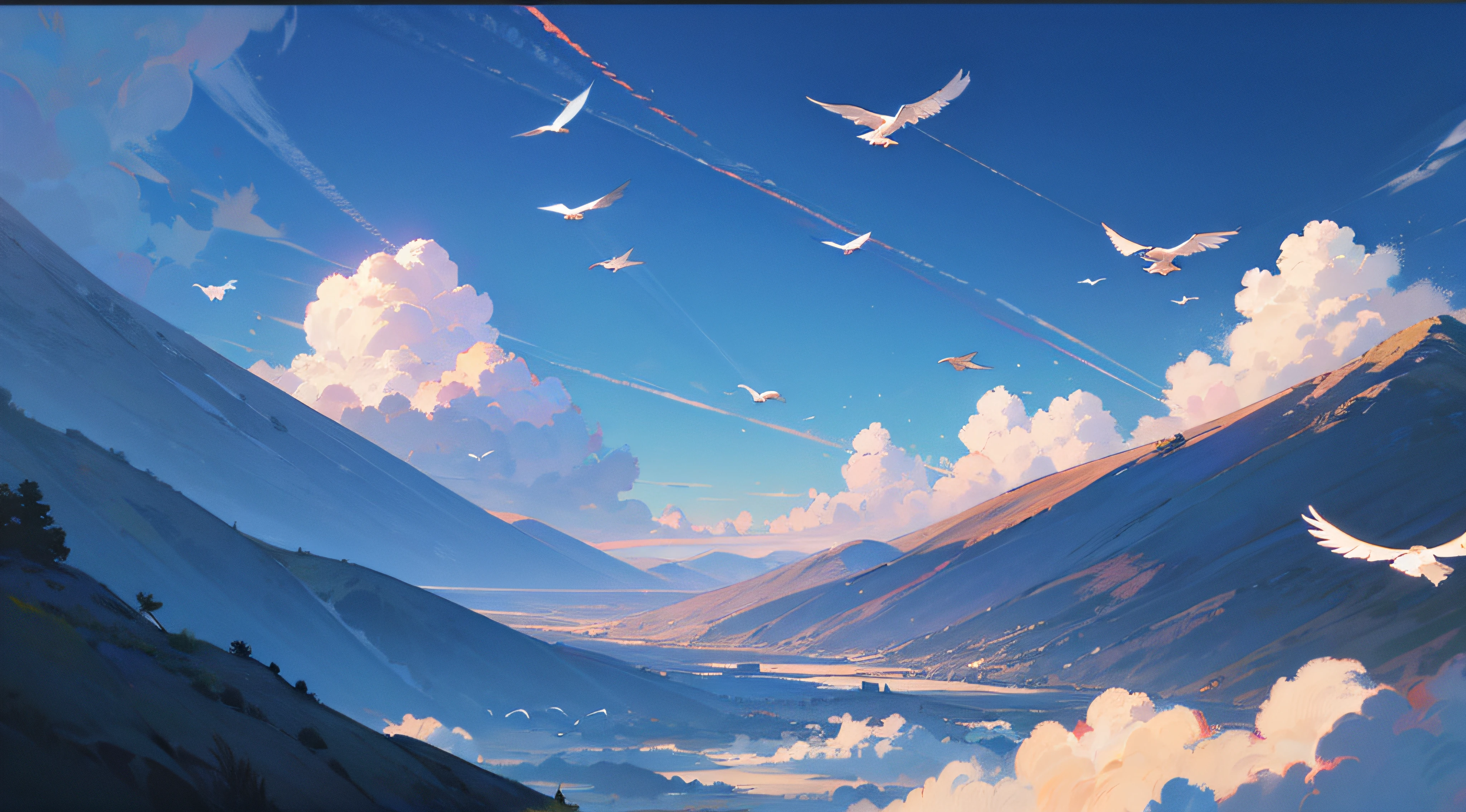 Sky Distant Mountains Clouds Doves --auto