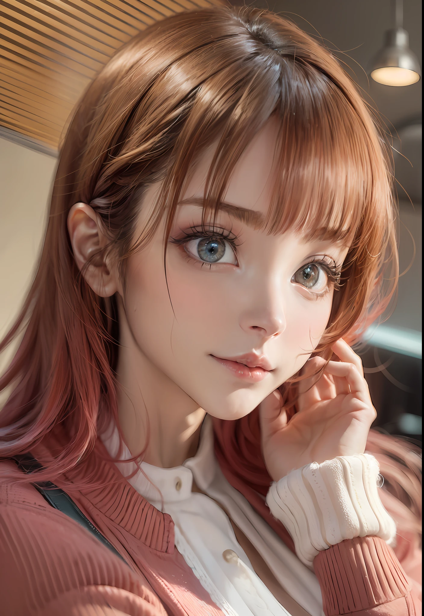 1 girl,olho (((..RAW,FULL HD 8,K))), estrela blush, perfect lighting, cabelo ruivo,Olhos vermelhos, side-lighting ,rosto detalhado franja,pele clara , fundo simples ,fundo escuro , lighting and tones,((((obra-prima)))),