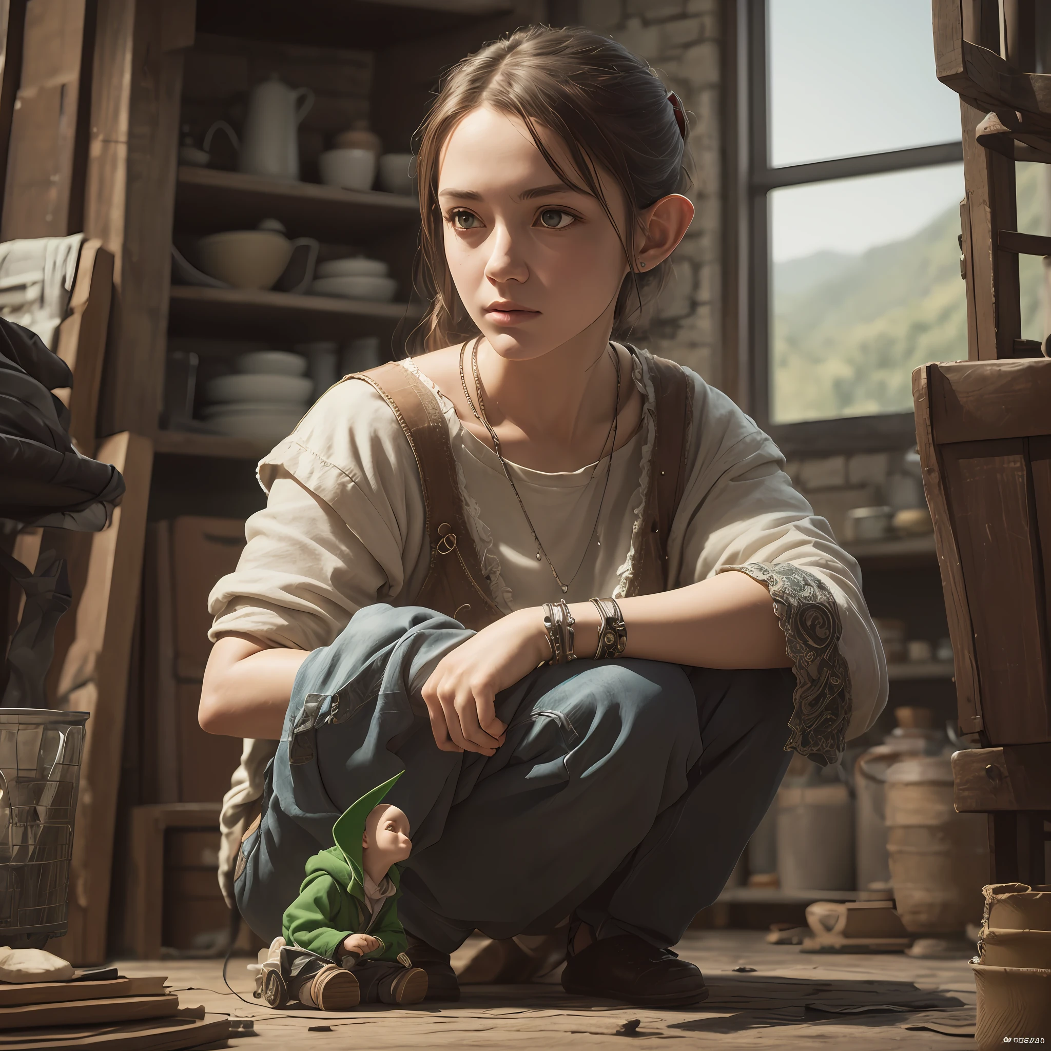 Identical character Dobby (  Three feet, 91,4 centimeters,   green, Home Elf) +the hobbit (   short people with fluffy, leathery legs)   , 独奏, The whole body is made of metal, (A cyborg:1.1), ([tail | Detailed wire]:1.3), (intricated details), HDR, (intricated details, hyper-detailing:1.2), cinematic still, vignette, in the center, “Hyper-realistic textures," "Exact Details,” “Realistic still life,” “Realistic portraits,” “Realistic landscapes.