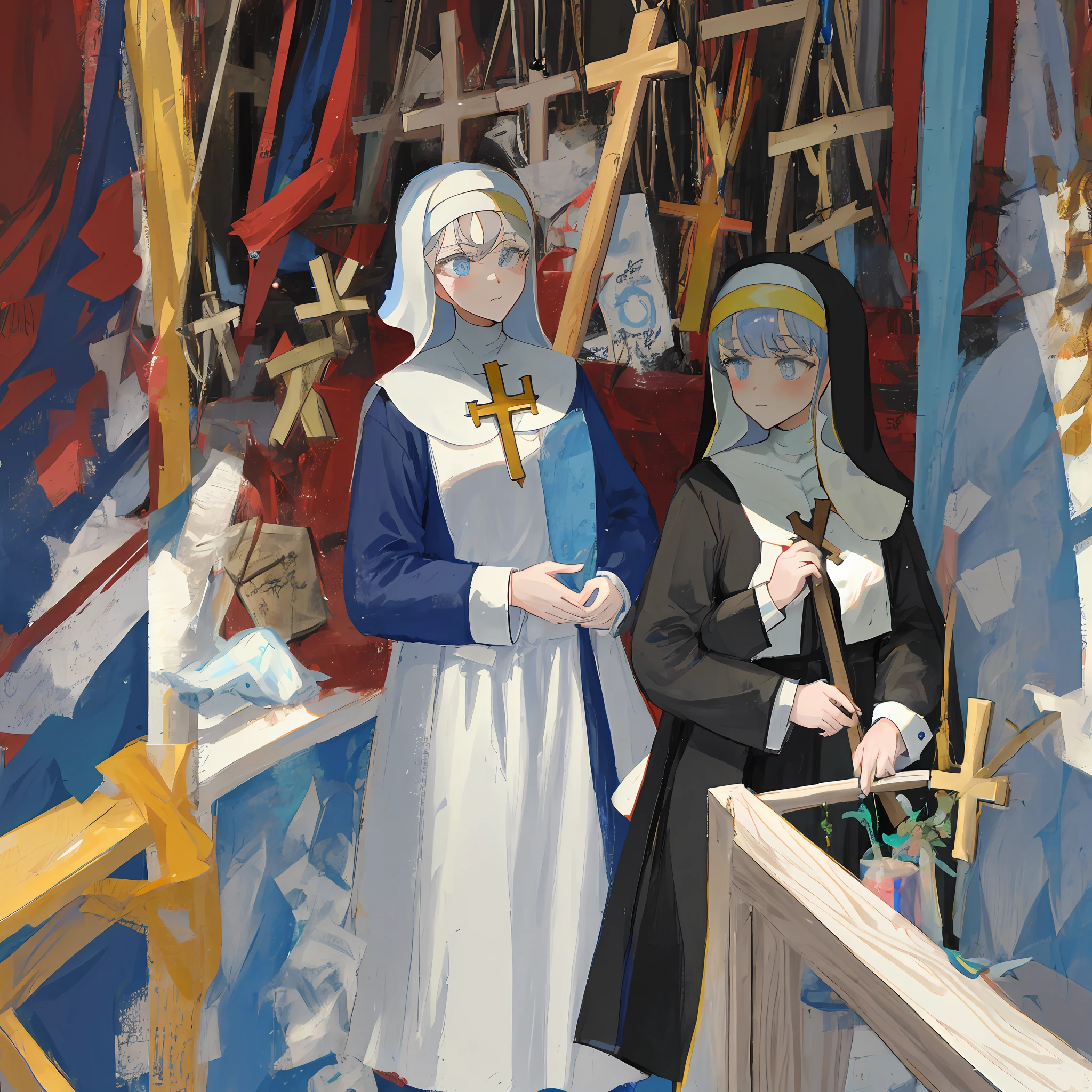 gray hairs,lewd nun,chies,Hang a cross on your chest,blue Cat eyes,Lori