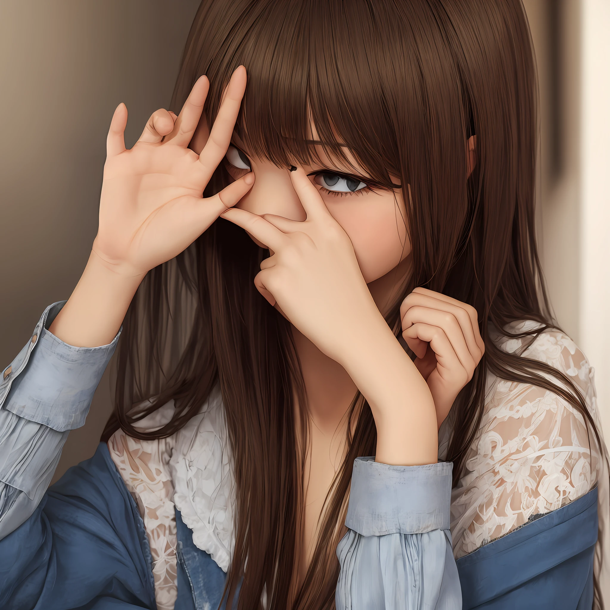 Eyes Hidden Beautiful Girl Embarrassed Bob Hands Behind --auto