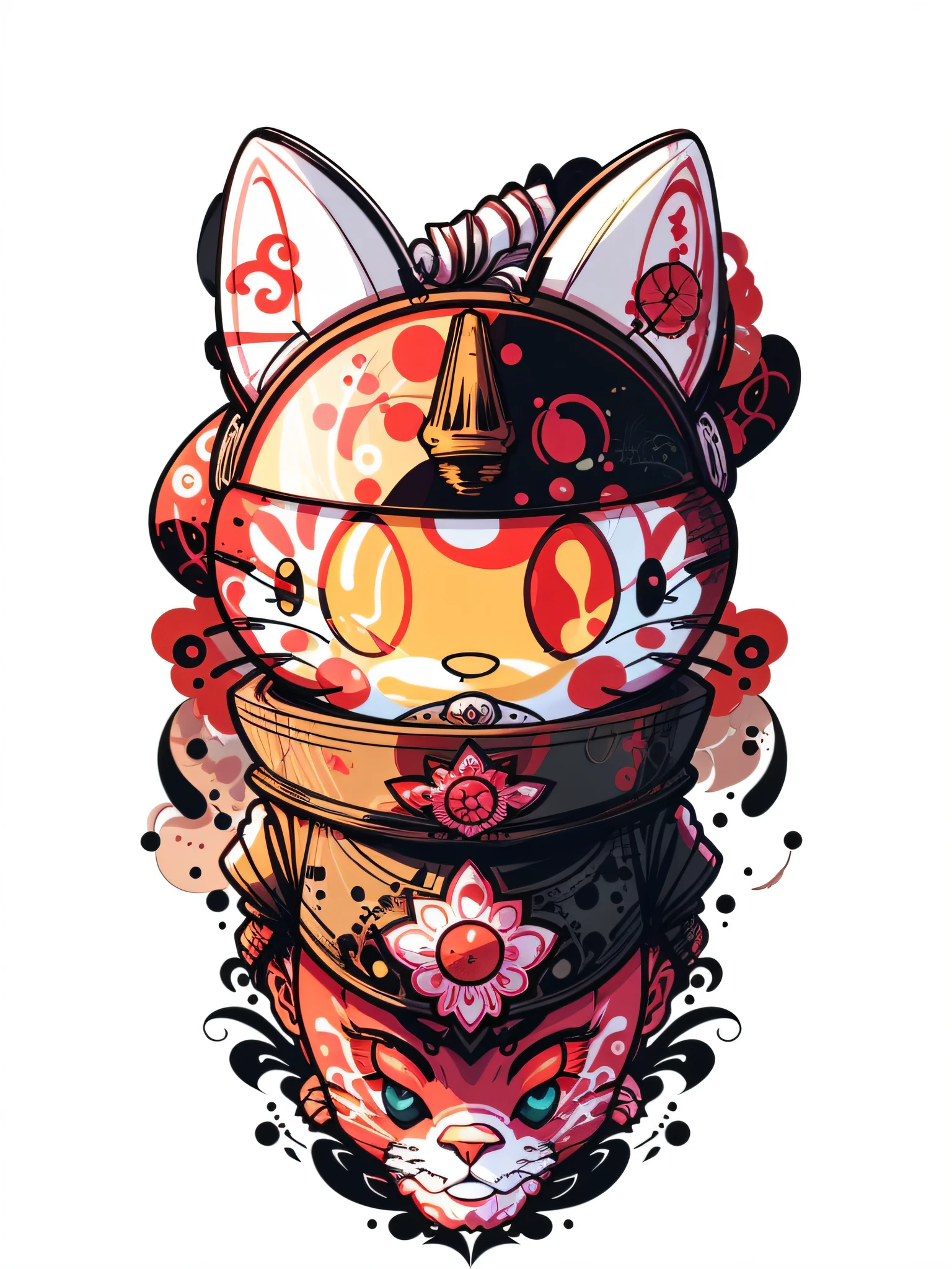 a close up of a cat with a hat on its head, gato samurai, anthropomorphic cat ninja, anime manga robot!! tatuagem do gato, inspirado em Miao Fu, Guerreiro Gato, japanese art style, inspired by Kanō Hōgai, Nekomimi, inspirado em Utagawa Yoshitaki, brian kesinger