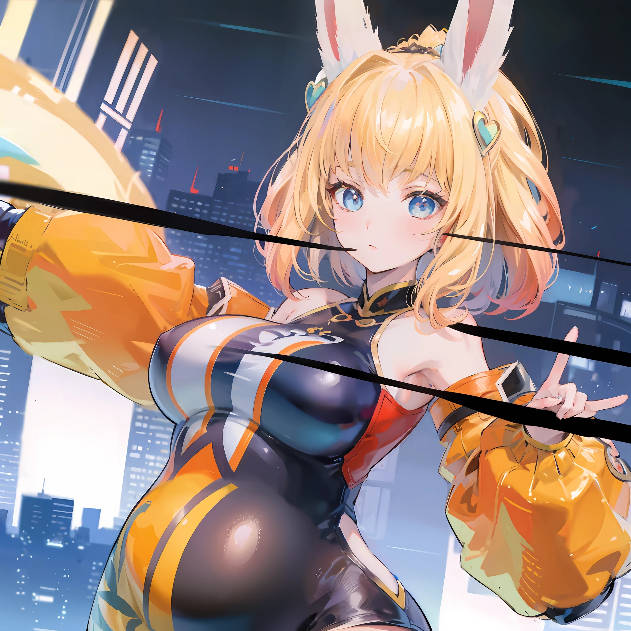 masterpaintings, Best quality, (Detailed eyes and skin), ((Realistic)), , 1girl huge large breasts, The blonde_Hair, Yellow_clothes, Black_clothes, Blue_Eyes, Blue_Sky, blury, blury_Background, blury_foreground, (Modern_City:1.5), mediating_breasts, Exercise_blury,The photograph_\（curly\），Short Hair Hair，skyward，独奏，Upper body body，Pregnant belly，Beth，Showing the belly，youthfulenergy，18-year-old girl，lovly，Two-dimensional painting style，pregnant women with