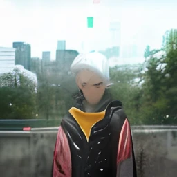 kk, best quality, more details, masterpiece, 1boy, kaneki ken, portrait, male focus, red eyes, solo, bangs, looking at viewer, hood, short hair, rain, tokyo tokyo \(city\), hood up, nail polish, white hair, luxurious, 8k, detailed, ray tracing, depth of field, cinematic lighting,