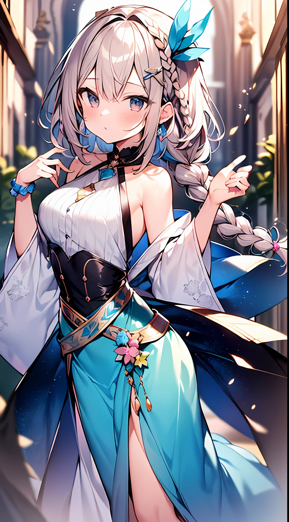 (incredibly absurdres absolutely resolution: 1.5), highest quality, masterpiece, ultra high resolution, 8k, (multiple girls), (gorgeous dresses with many gorgeous and colorful decorations) BREAK shoujo manga style, (loli), soft line drawing, digital enhancement, shojo manga touch, environmental change scenes, shojo manga core, ( Hair length to the shoulders))), (((short braid))), ancient capital of the West, full body visible angle, entangle, beautiful and aesthetic: 1.5, High quality: 1.3