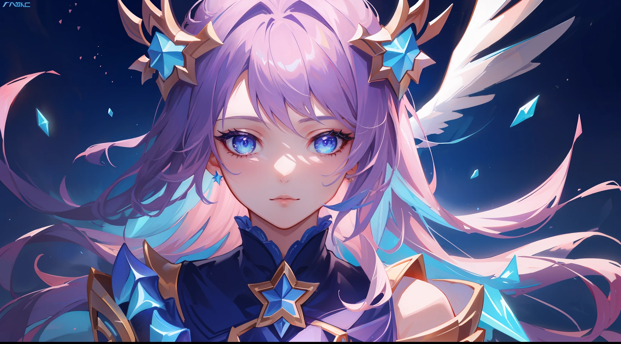 (masterpiece, best quality), intricate details, 8k, artstation, sharp focus, 1girl, star guardian, league of legends, (pink, purple, blue color theme)