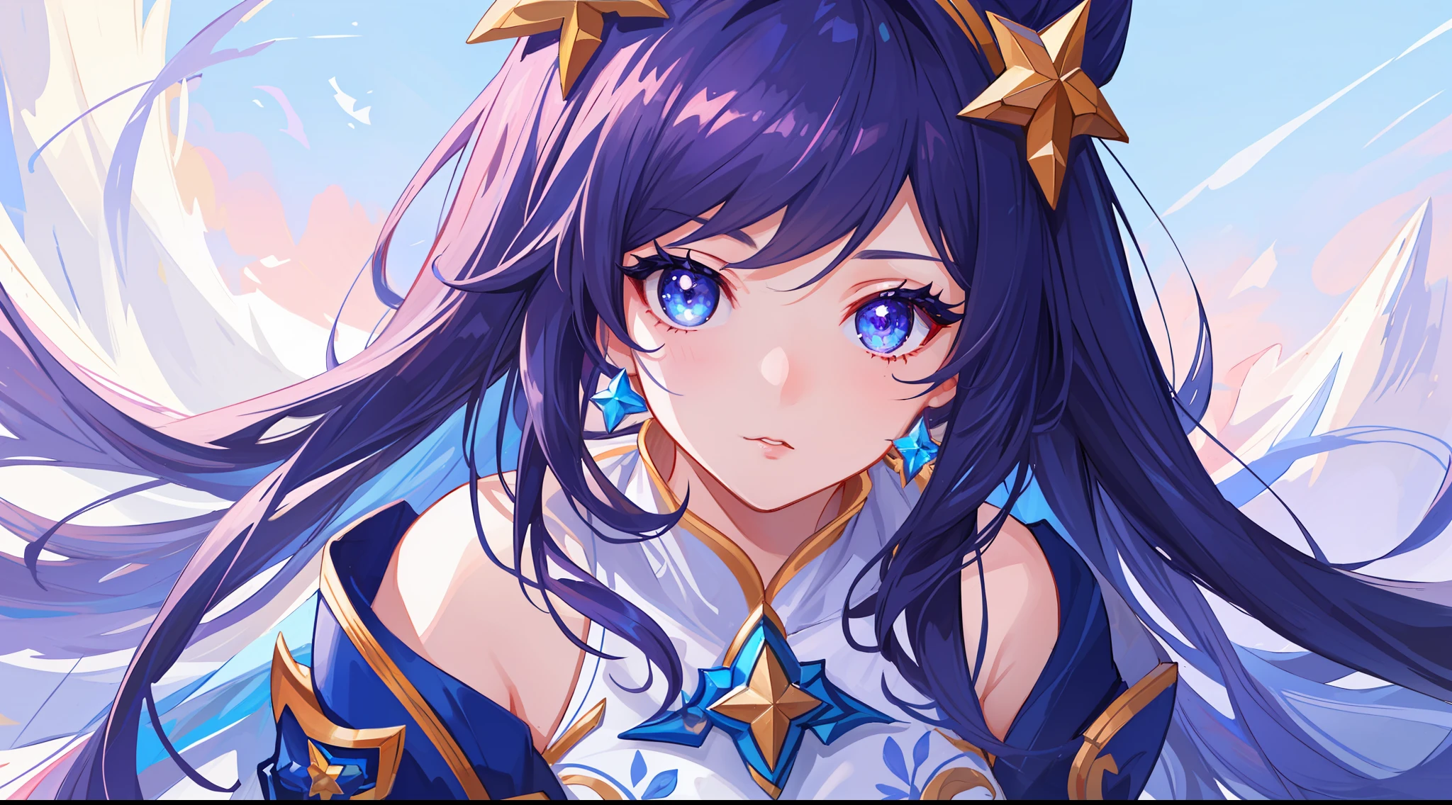 (masterpiece, best quality), intricate details, 8k, artstation, sharp focus, 1girl, star guardian, league of legends, (pink, purple, blue color theme)